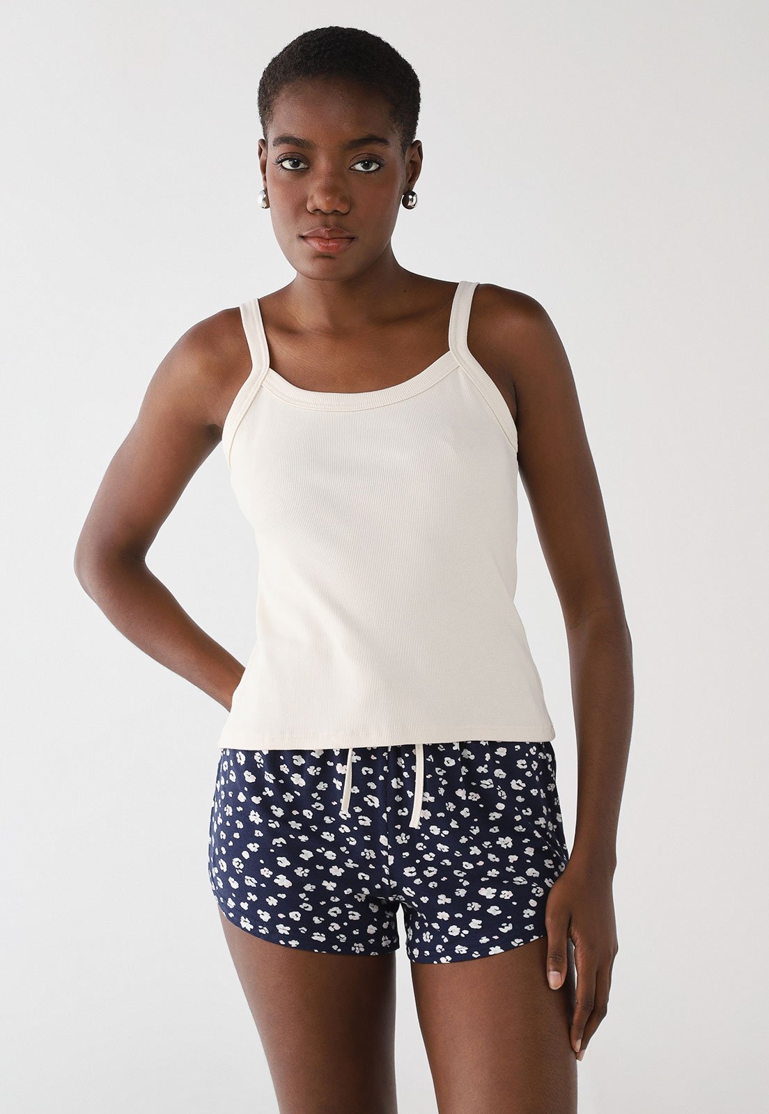 Pijama Curto Feminino Malwee Floral Off-white