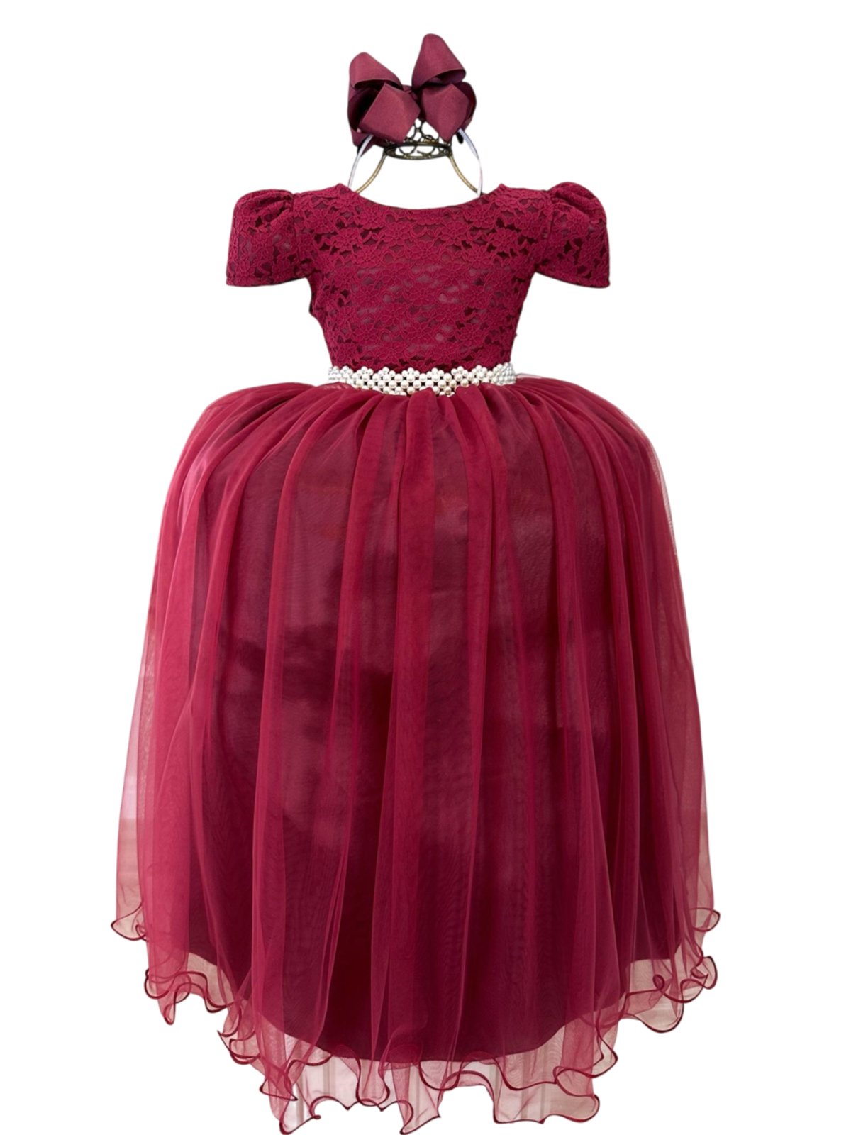 Infantil - Vestido Longo Festa Marsala Bordô Vinho Formatura Casamento Dama Daminha Social Menina Juvenil Pérolas Brilho Juvenil Princesa Rodado Florista Aniversário Luxo