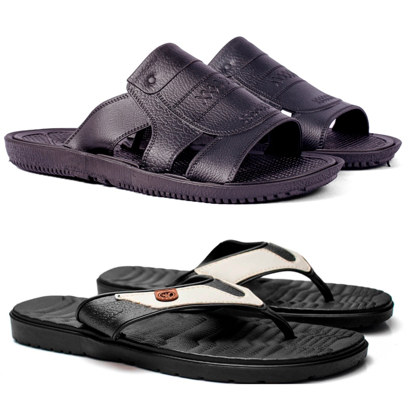 Kit Masculino Herlim Sandália Franciscana Ortopédica Chinelo Slide Preto