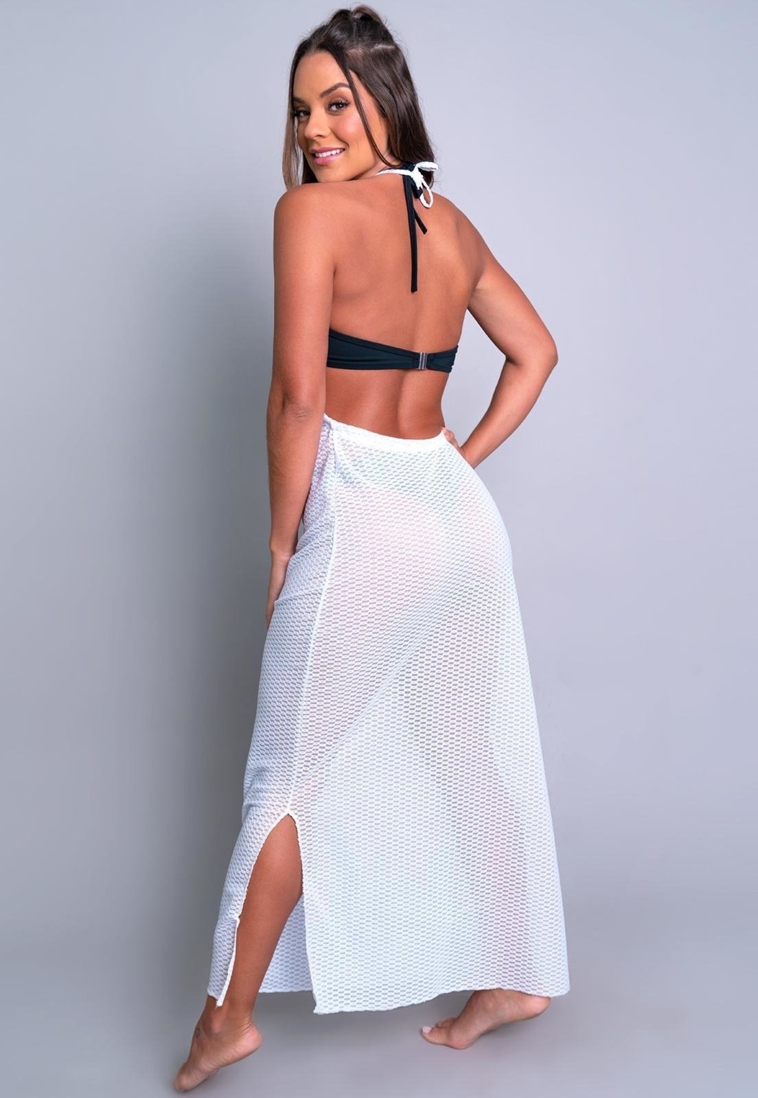 Vista 3 Saída De Praia Longa MVB Modas Vestido Renda Moda Praia preto Mvb Modas preto