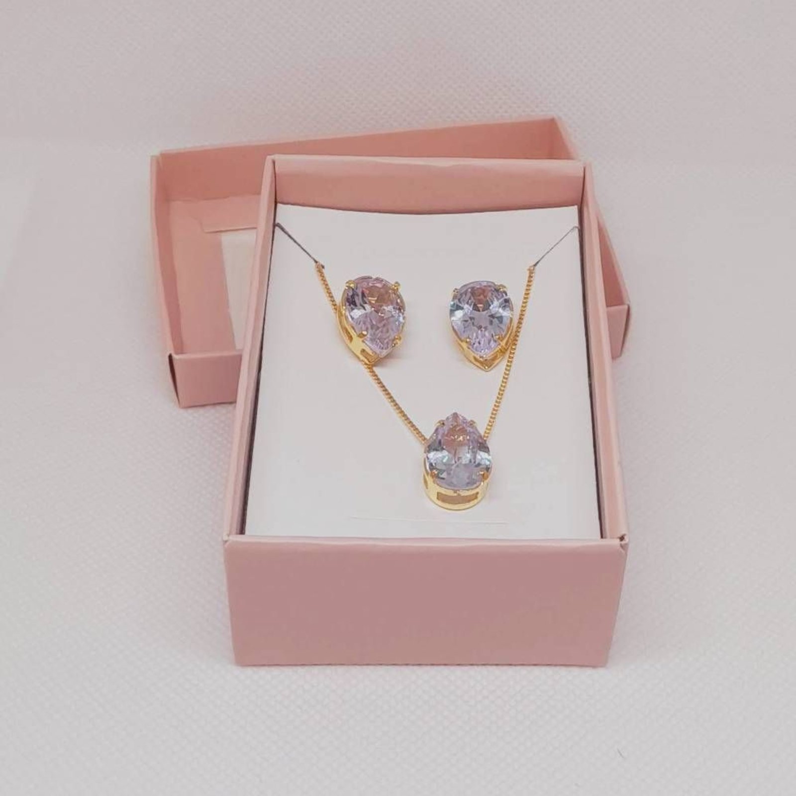 Conjunto Folheado a Ouro Gota Zircônia Cristal – Dourado – Mellow Brazil