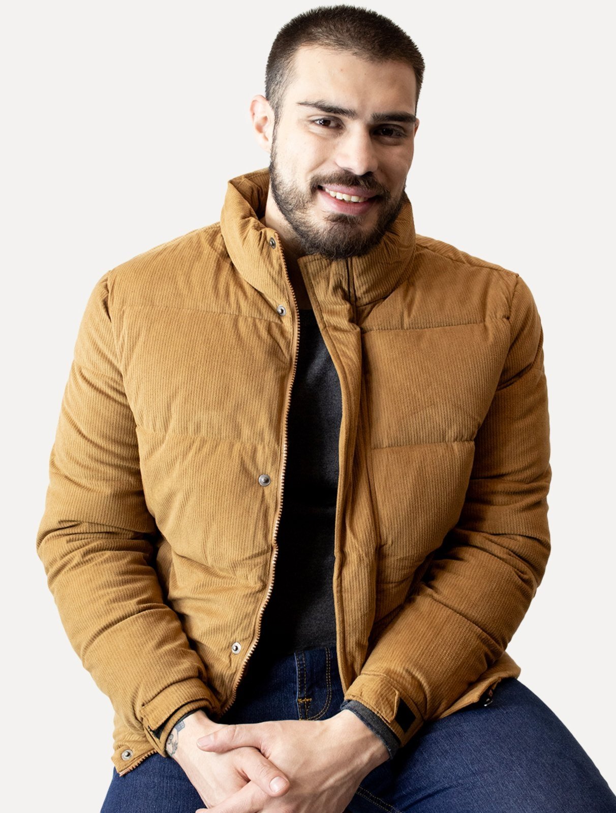 Jaqueta Dixen Masculina Puffer Veludo Cotelê Marrom Claro