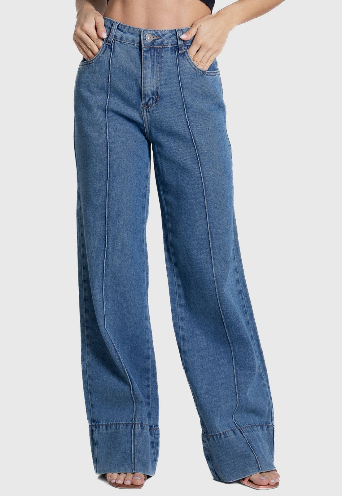 Calça Jeans Feminina Sawary Wide Leg Azul