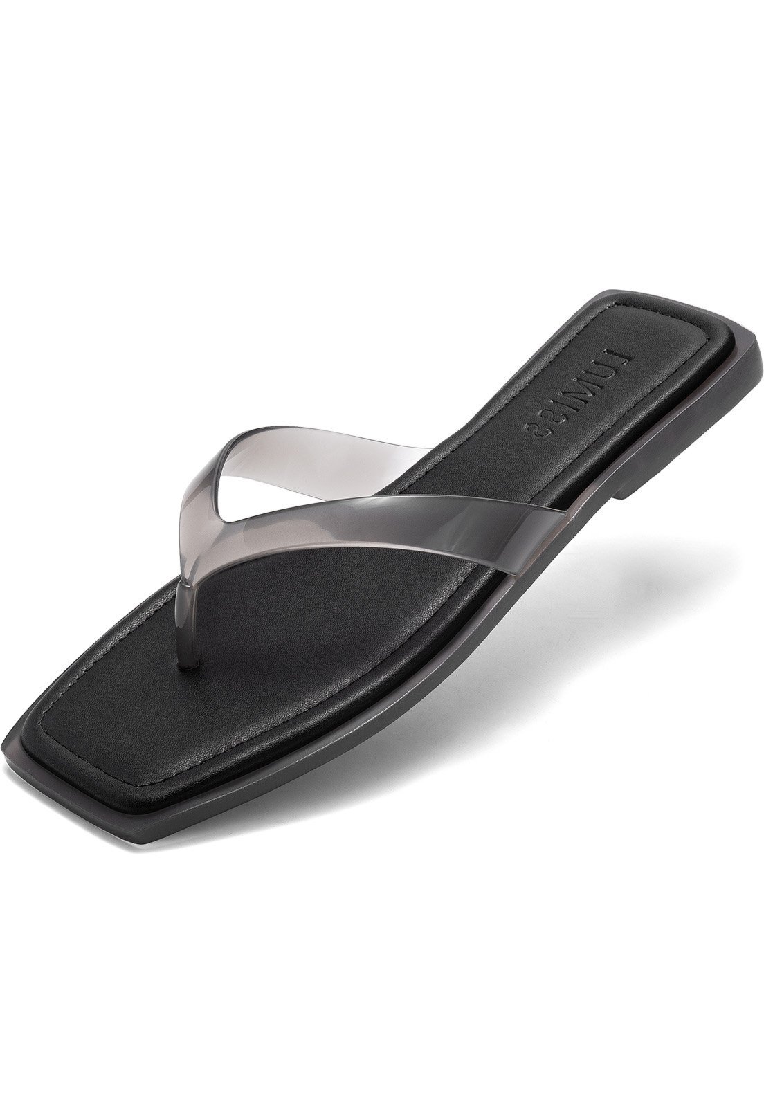 Rasteira Feminina Lumiss Jelly Chinelo De Dedo Tira Transparente Bico Quadrado Preto