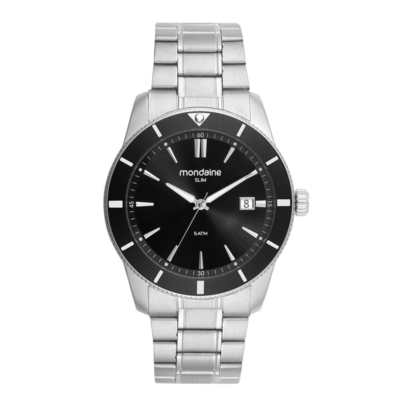 Relógio Masculino Caixa Slim Calendário Aço Prata Mondaine
