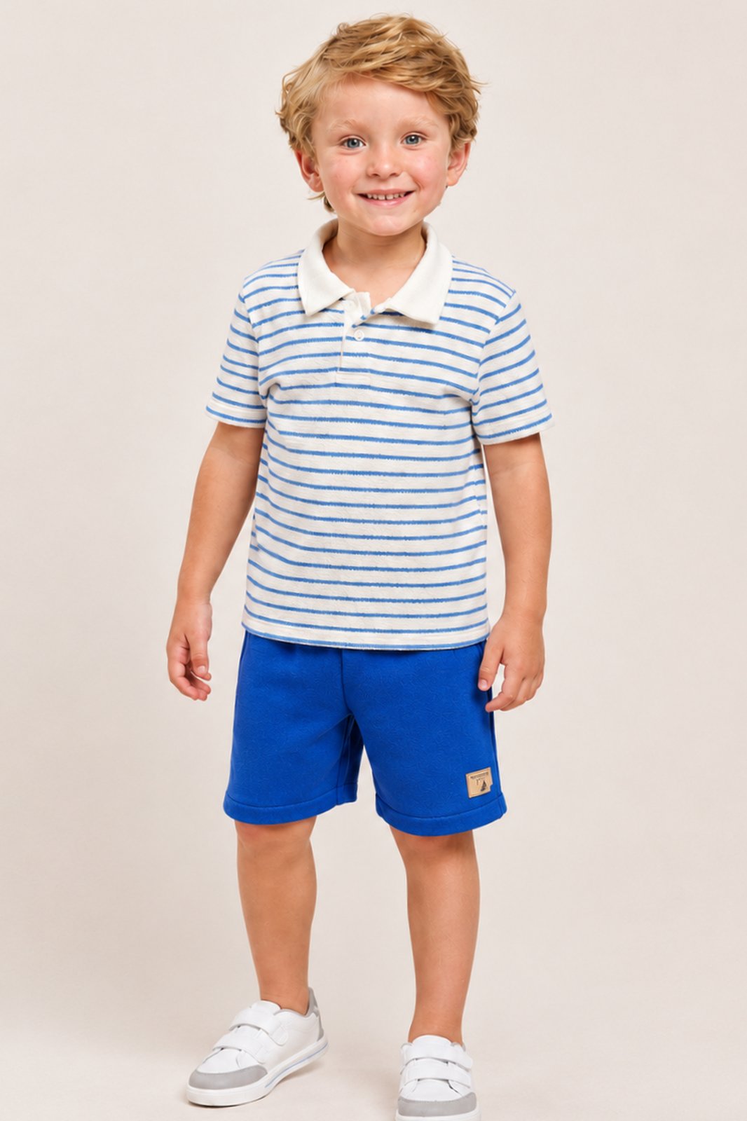 Infantil - Conjunto Menino Camiseta Polo Tricot Listrada Azul