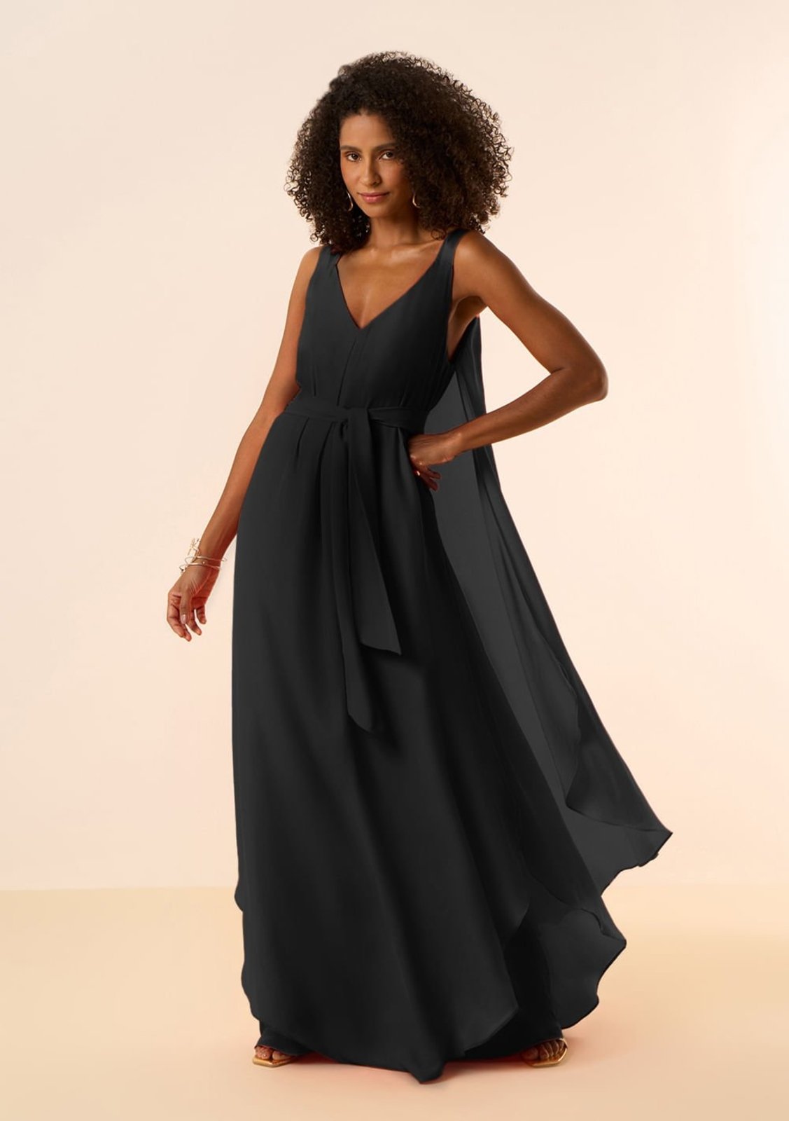 Vista 2 Vestido Maria Valentina Solto Decote V Com Alça Longo preto Maria Valentina preto