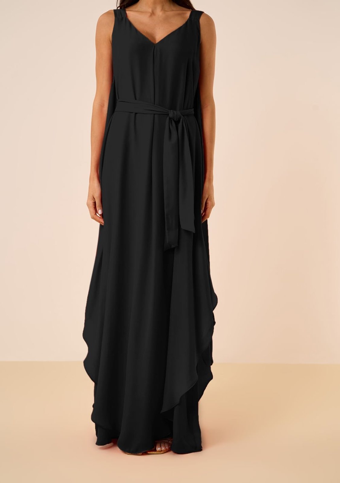 Vista 3 Vestido Maria Valentina Solto Decote V Com Alça Longo preto Maria Valentina preto