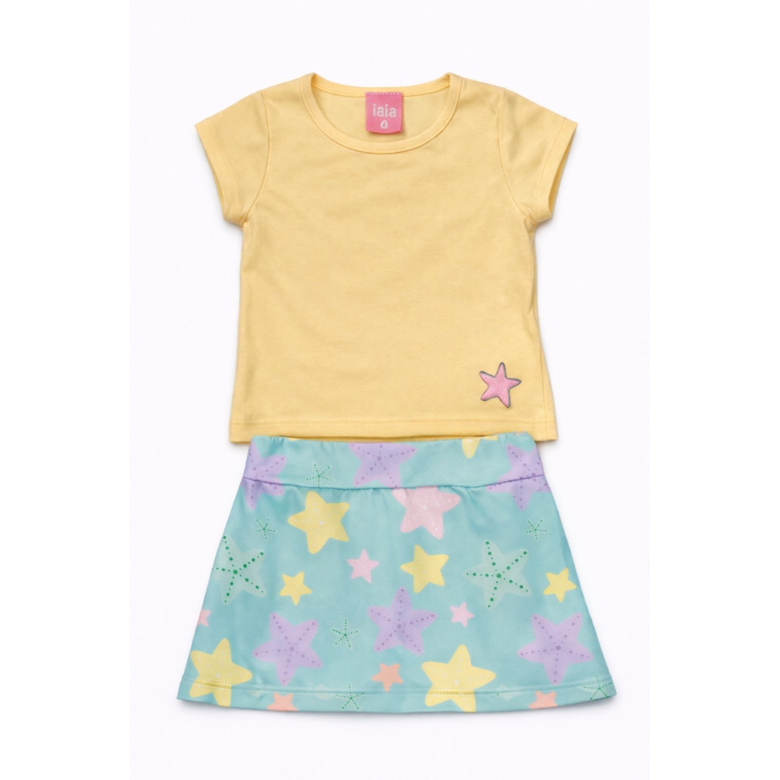 Vista 2 Infantil - Conjunto Menina Estrelas Camiseta + Saia ROSA AZUL KIDS amarelo ROSA AZUL KIDS amarelo