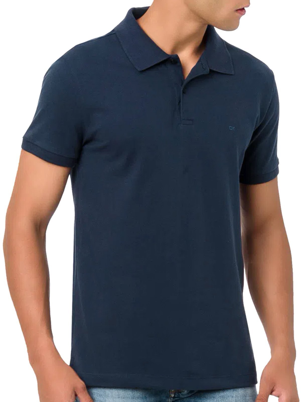 Polo Calvin Klein Masculina Piquet Slim Básica Sem Friso Azul Marinho