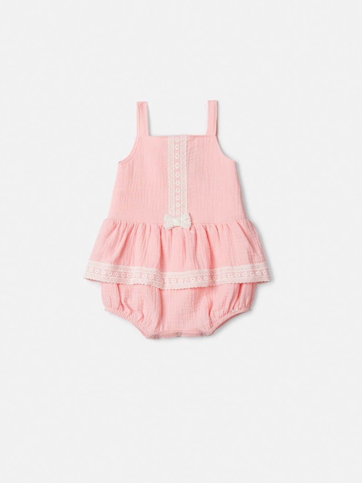 Infantil - Banho de Sol Macaquinho Anarrugado Rosa com Babado