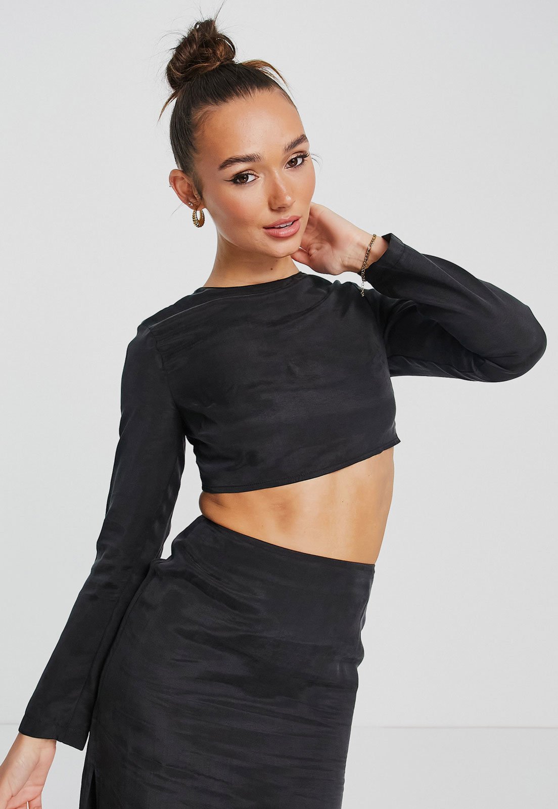 Vista 3 Blusa Cropped TOPSHOP Lace Up Preta preto Topshop preto