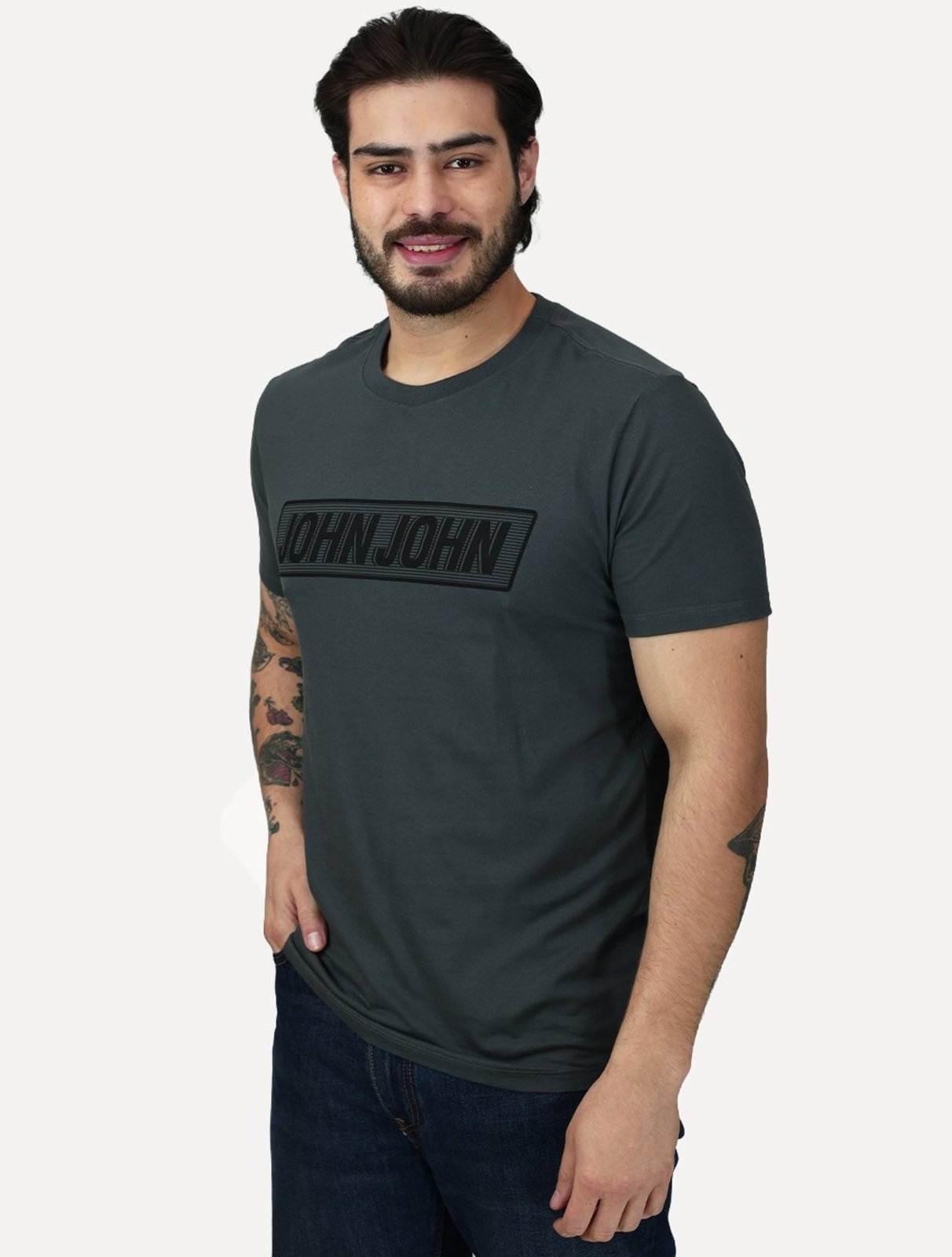 Camiseta John John Masculina Slim Fit Guide Cinza Escuro