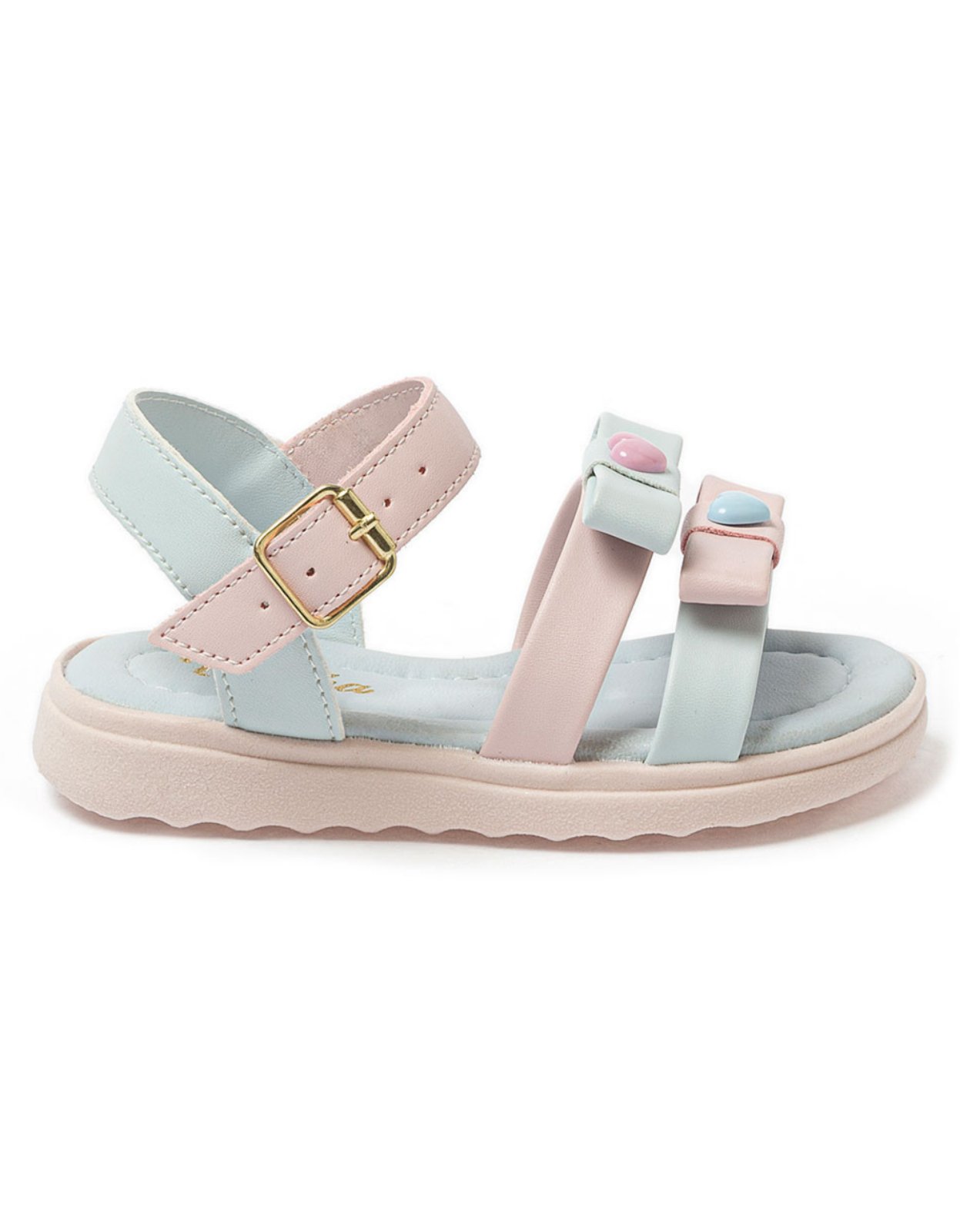 Infantil - Sandália Menina Tininha Laços Coração Macia Leve Festa Rosa/Azul