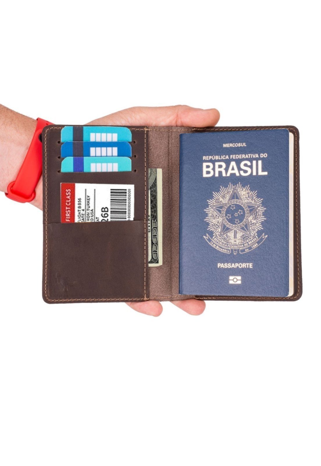 Porta Passaporte Documentos Cartões/cédulas Couro Legítimo Ello Griff Marrom-escuro