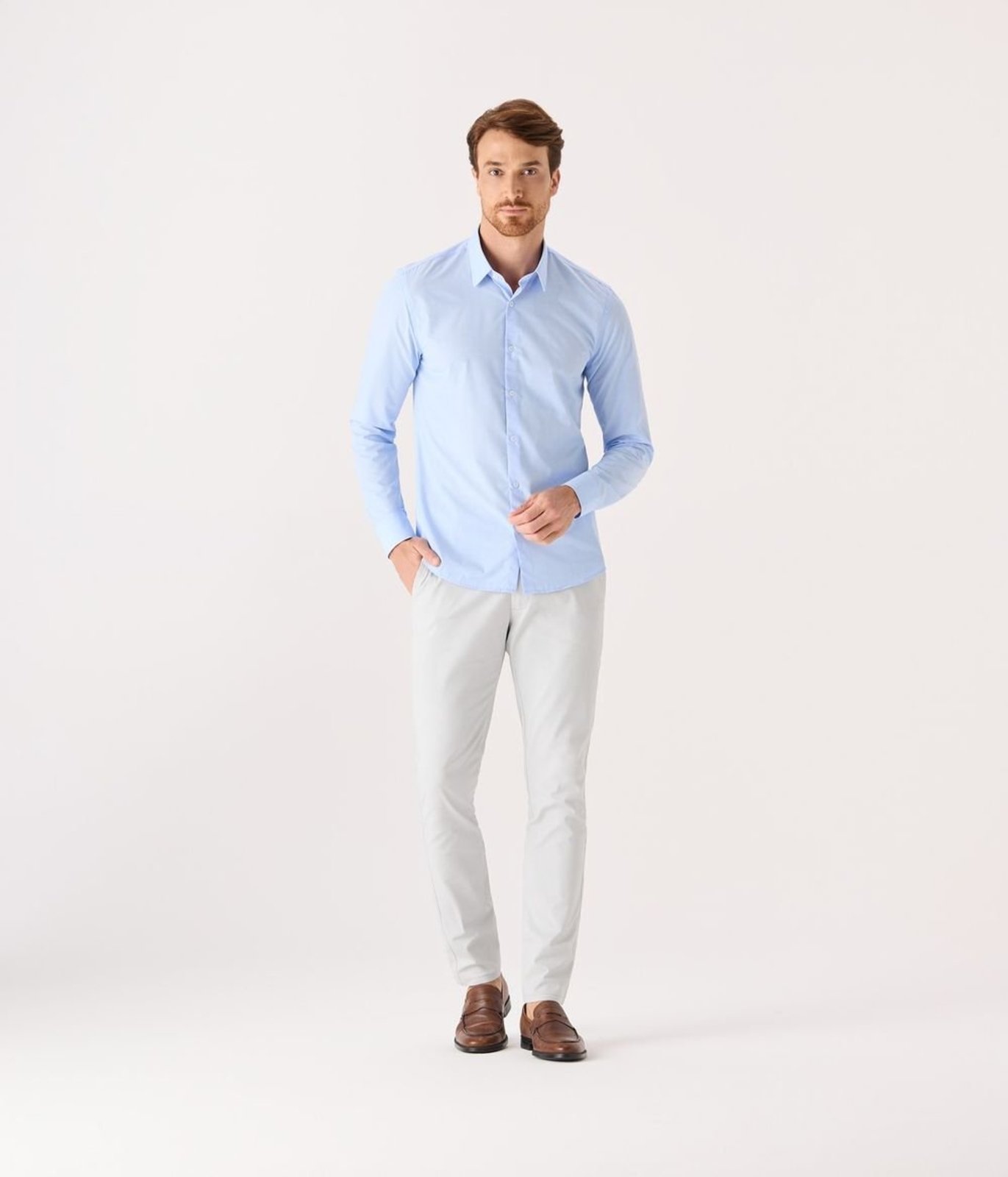 Calca Makenji Cos Alfaiataria Bolso-Faca Masculina Cinza Gelo