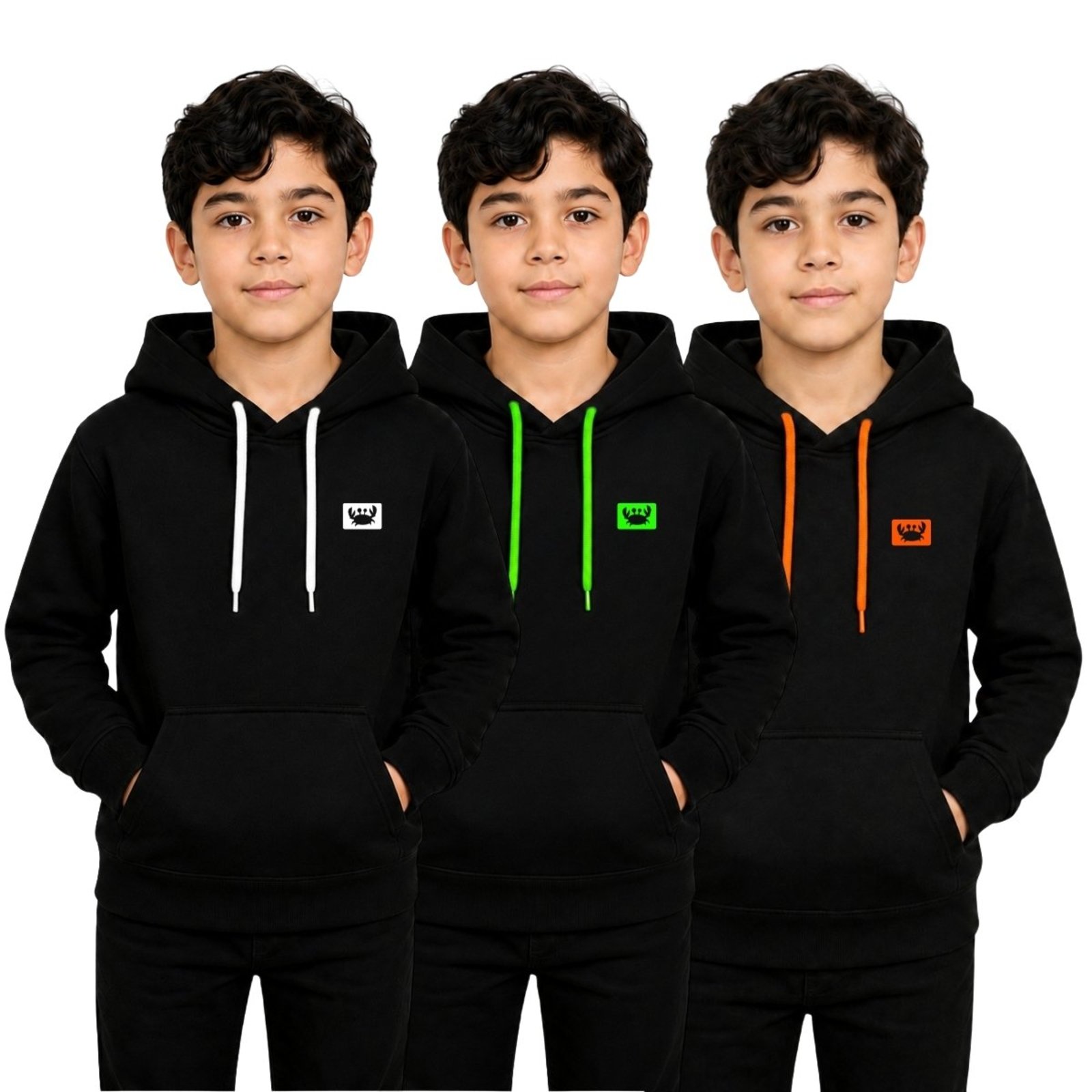Infantil - Kit 3 Blusas de Moletom Siri Relaxado Canguru Com Capuz Macio Quente