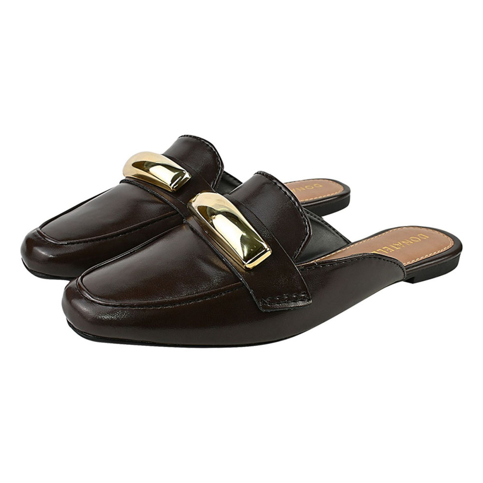Vista 2 Sapato Mule Feminino CM Calçados Bico Quadrado Confort Enfeite Grande Napa Intense Brilho Monte Shoes caramelo Monte Shoes caramelo