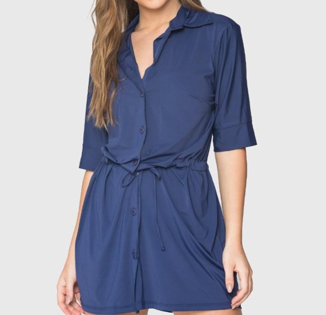 4003 – Saída De Praia Curta Camisão De Malha Fria Azul Marinho – Duna Casual