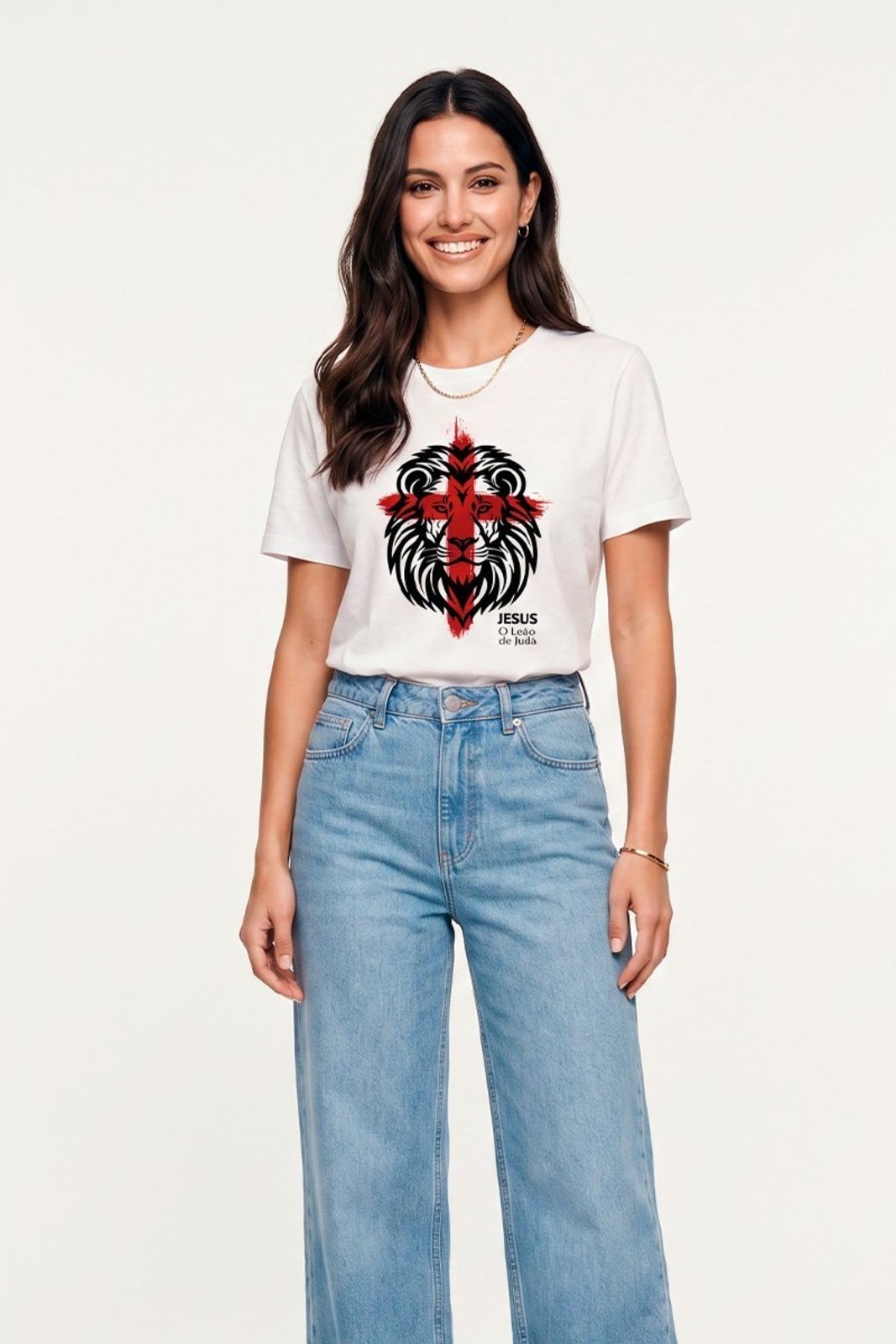 Camiseta Cianitas Branca Estampa Jesus O Leão De Judá