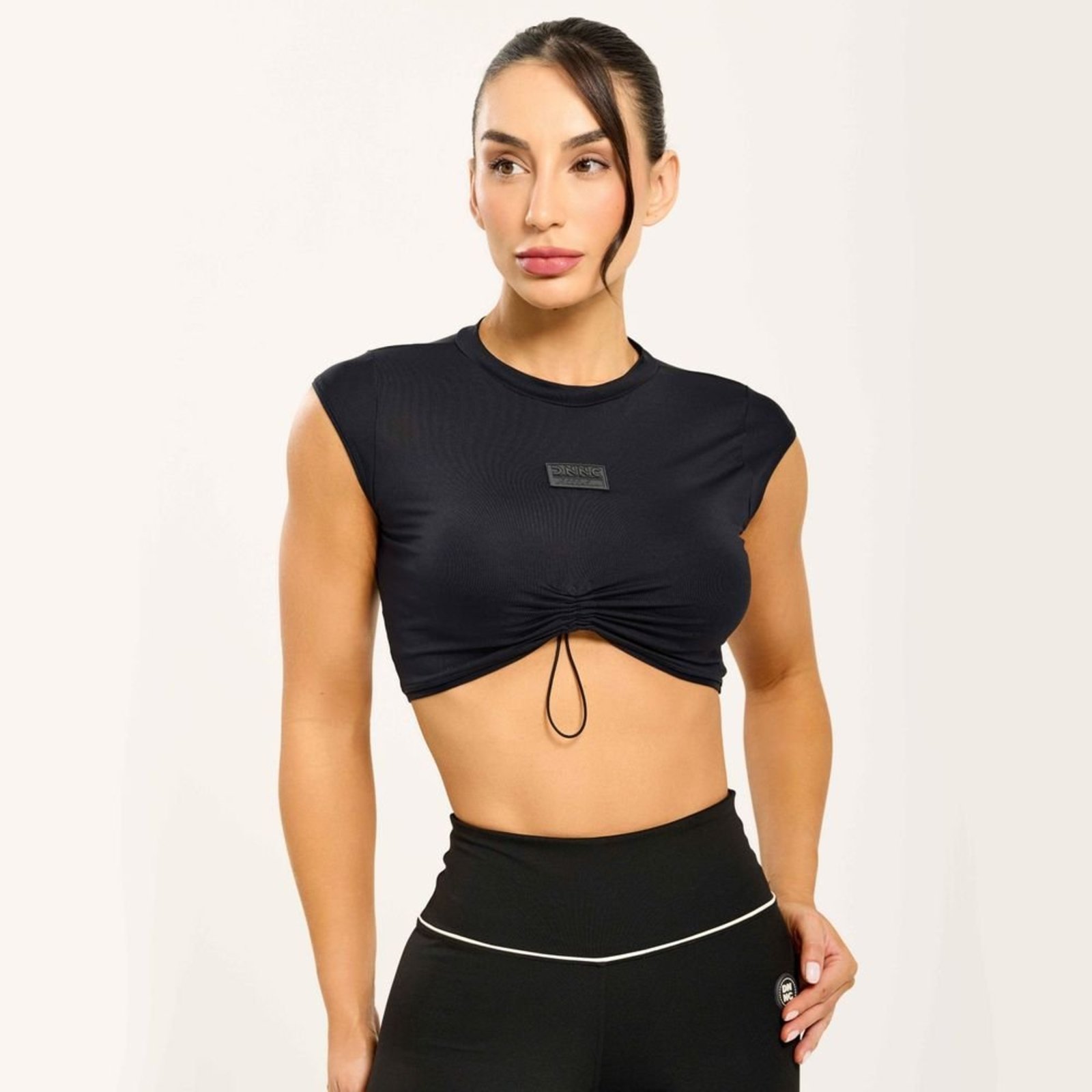 Cropped Manga Japonesa Preto Poliamida Soft Com Bojo Donna Carioca