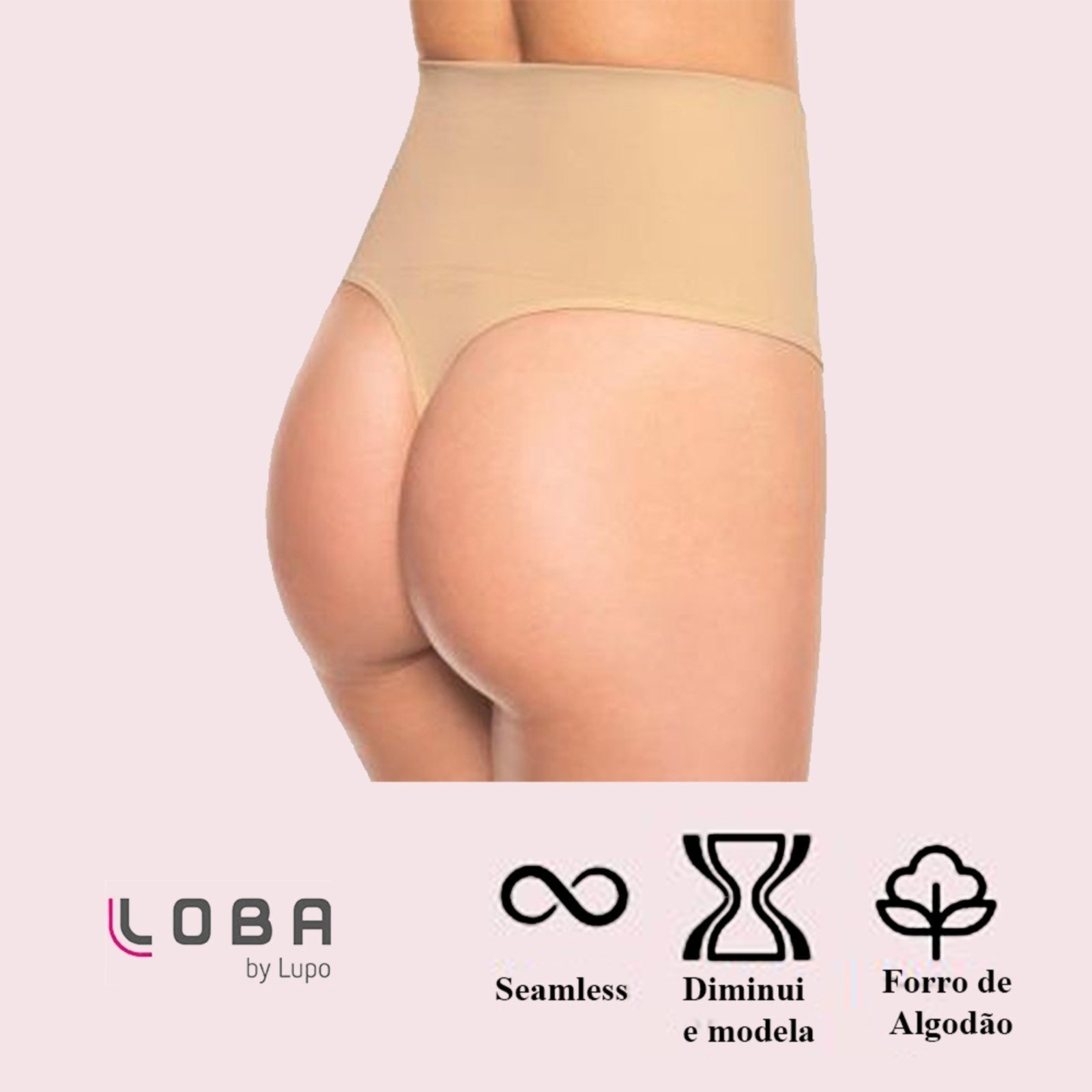 Vista 2 Calcinha Loba Redutora Fio Dental Slim Sem Costura Natural Lupo bege natural Lupo bege natural
