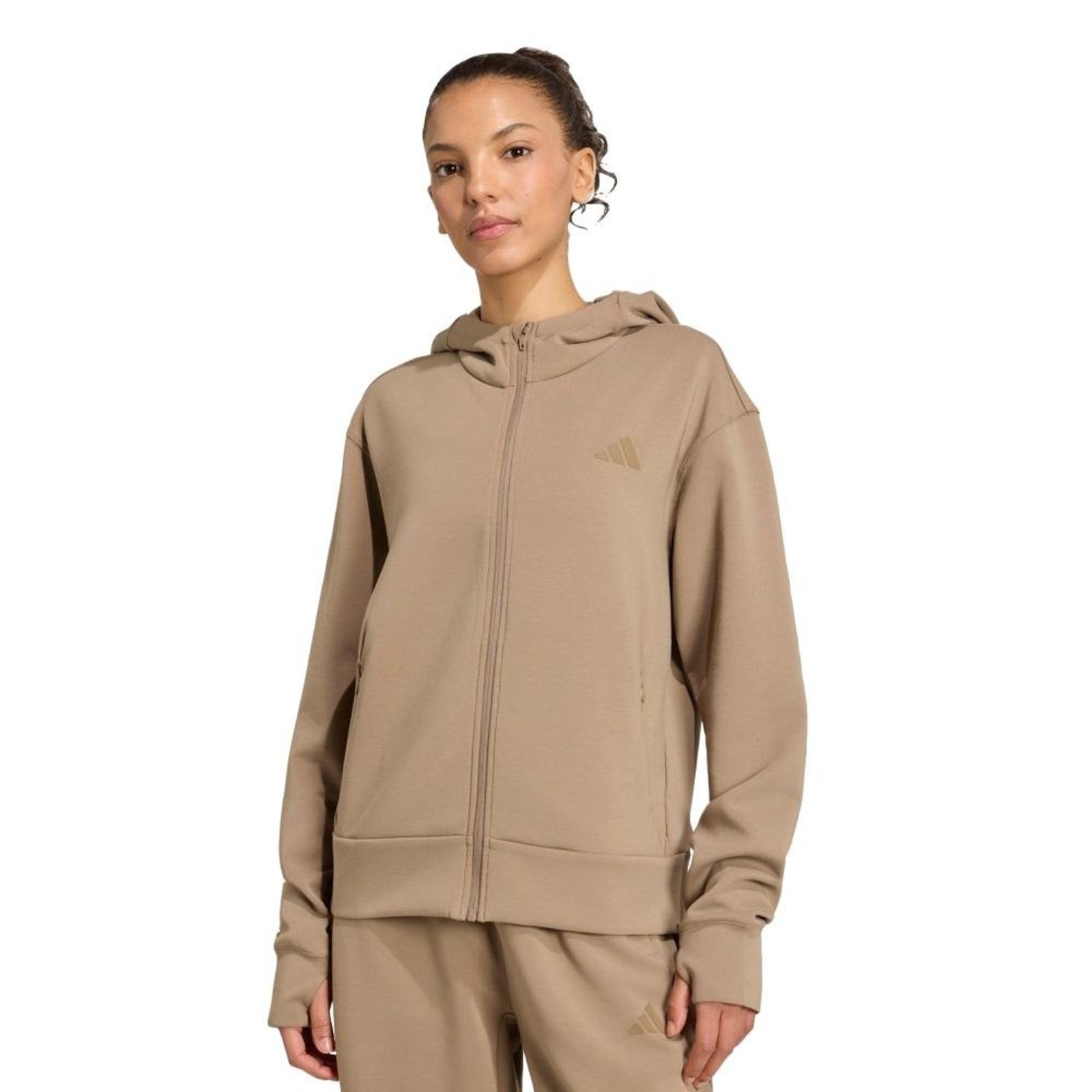 Moletom Capuz Zíper Designed 4 Training adidas Performance Bege