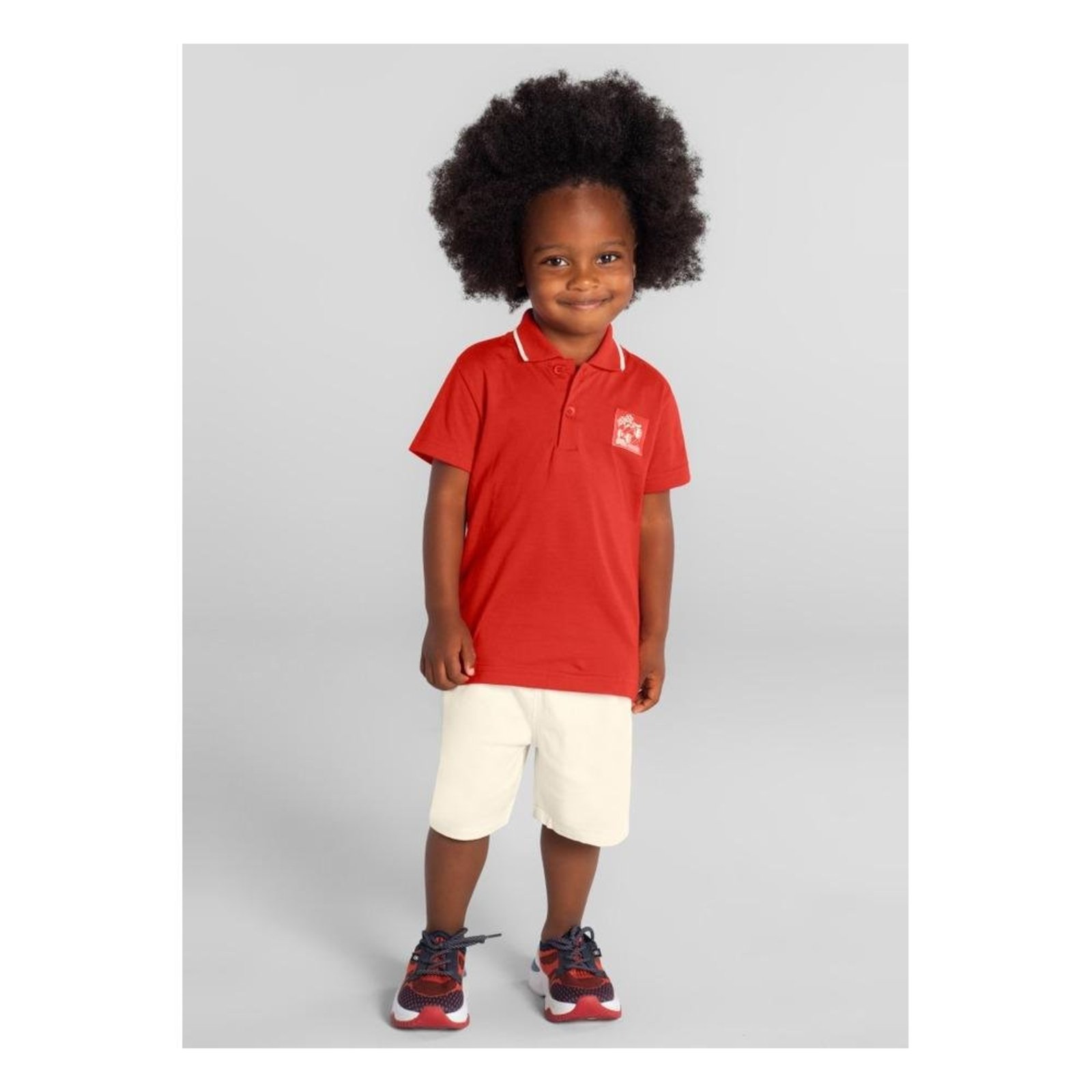 Infantil - Conjunto de Camisa Polo Bermuda Brandili Vermelho Branco 1 Vermelho