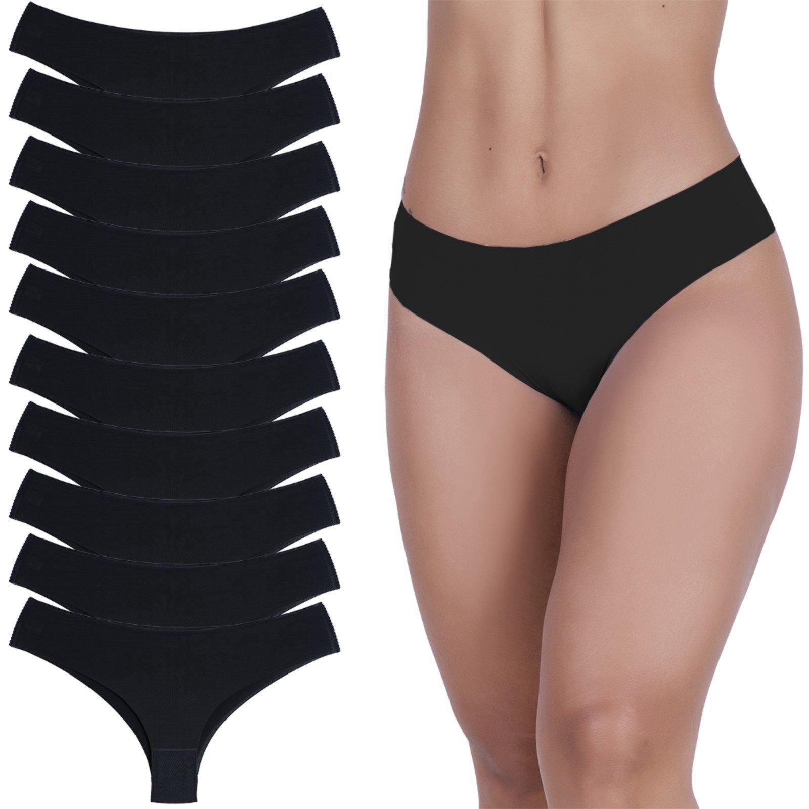 Kit 10 Calcinhas Sem Costura Tanga Corte Laser Não Marca Preto