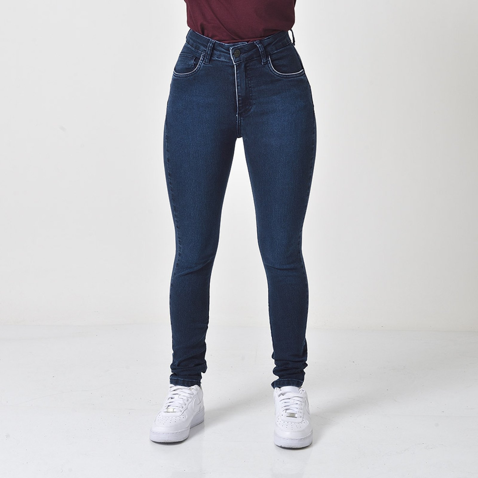 Calça Jeans Skinny Feminina Cintura Alta Azul Escuro