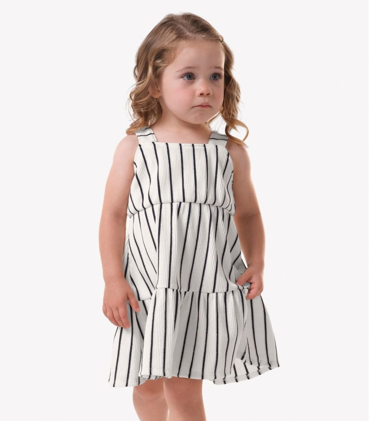 Infantil - Vestido Menina Listrado Trick Nick Bege