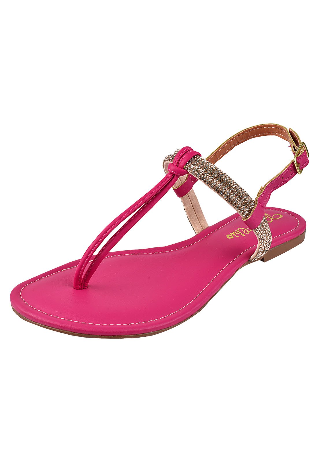 Rasteirinha Rosa Chic Calçados Sandália Feminina Flat Strass Brilho Pink