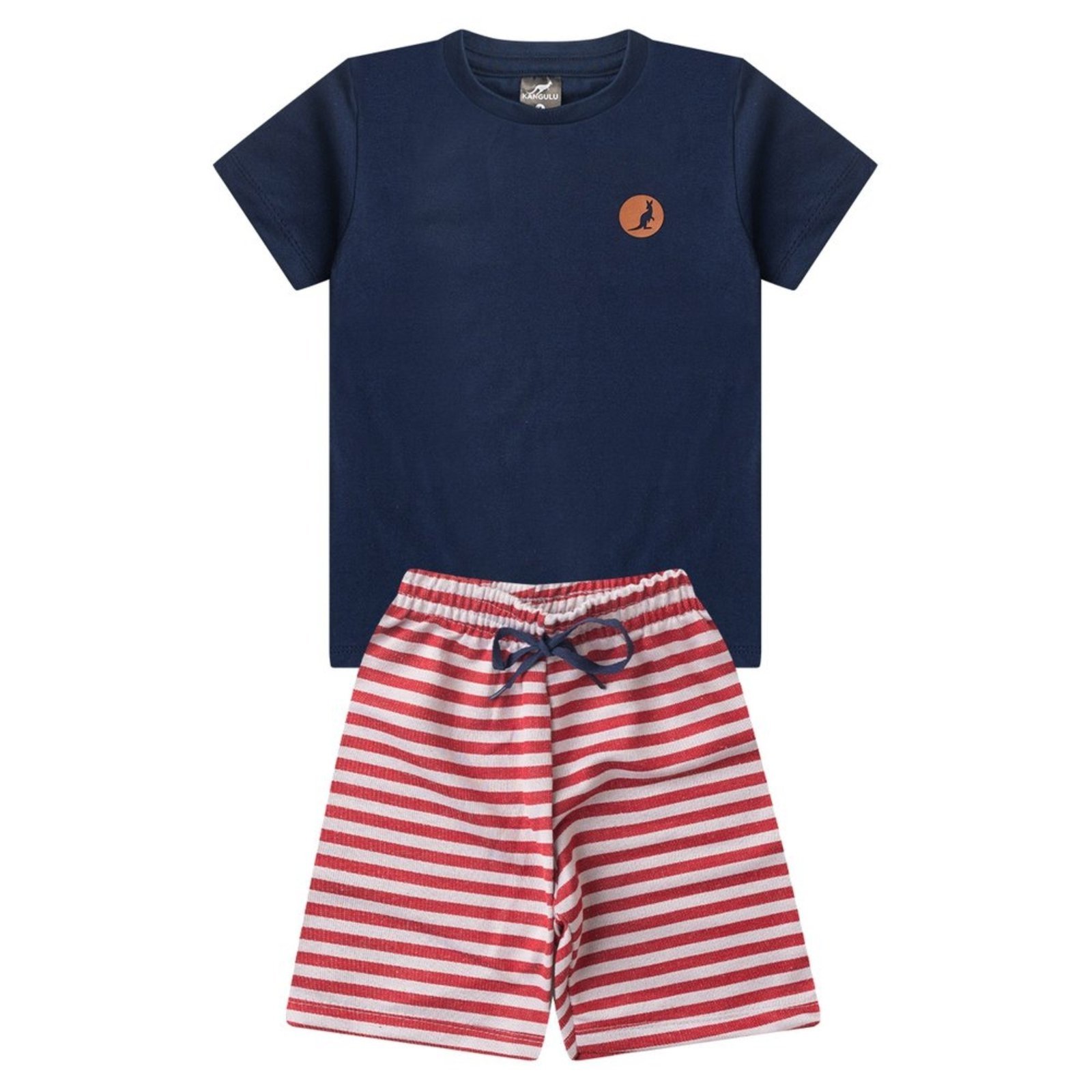 Vista 2 Infantil - Conjunto Verão Menino Camiseta e Bermuda Clássico Com Listras ROSA AZUL KIDS azul marinho ROSA AZUL KIDS azul marinho