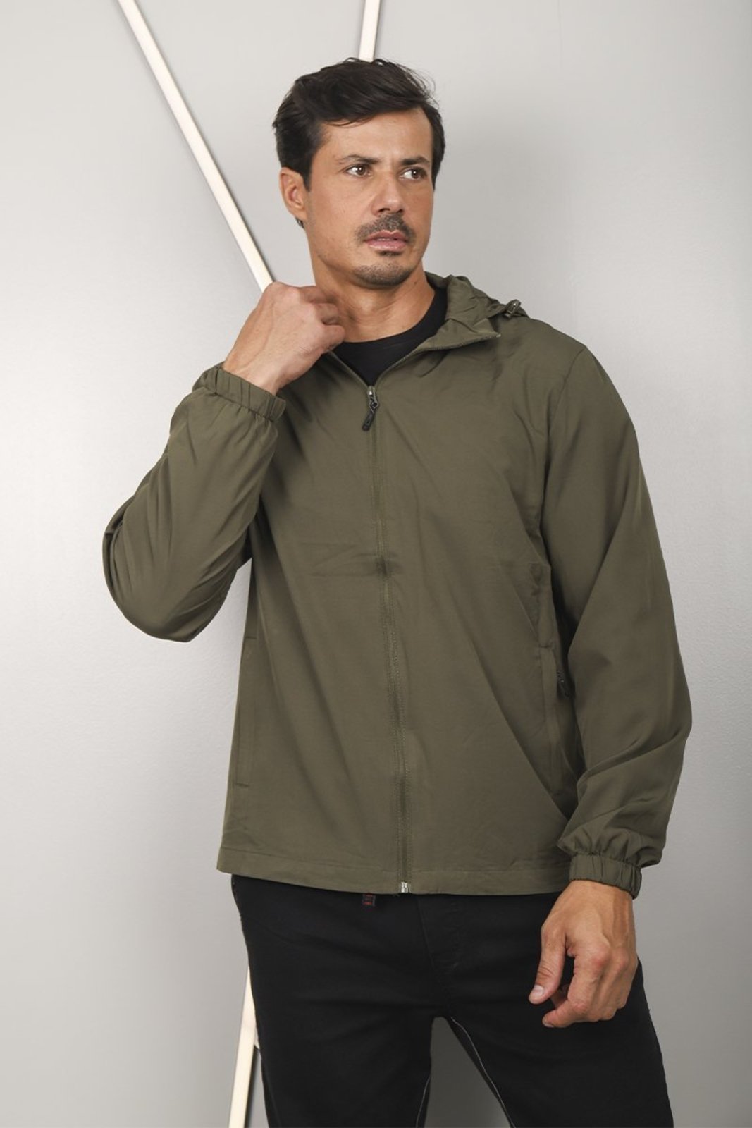 Jaqueta Masculina Corta Vento Nylon Impermeável Capuz Removível Bolso Frontal