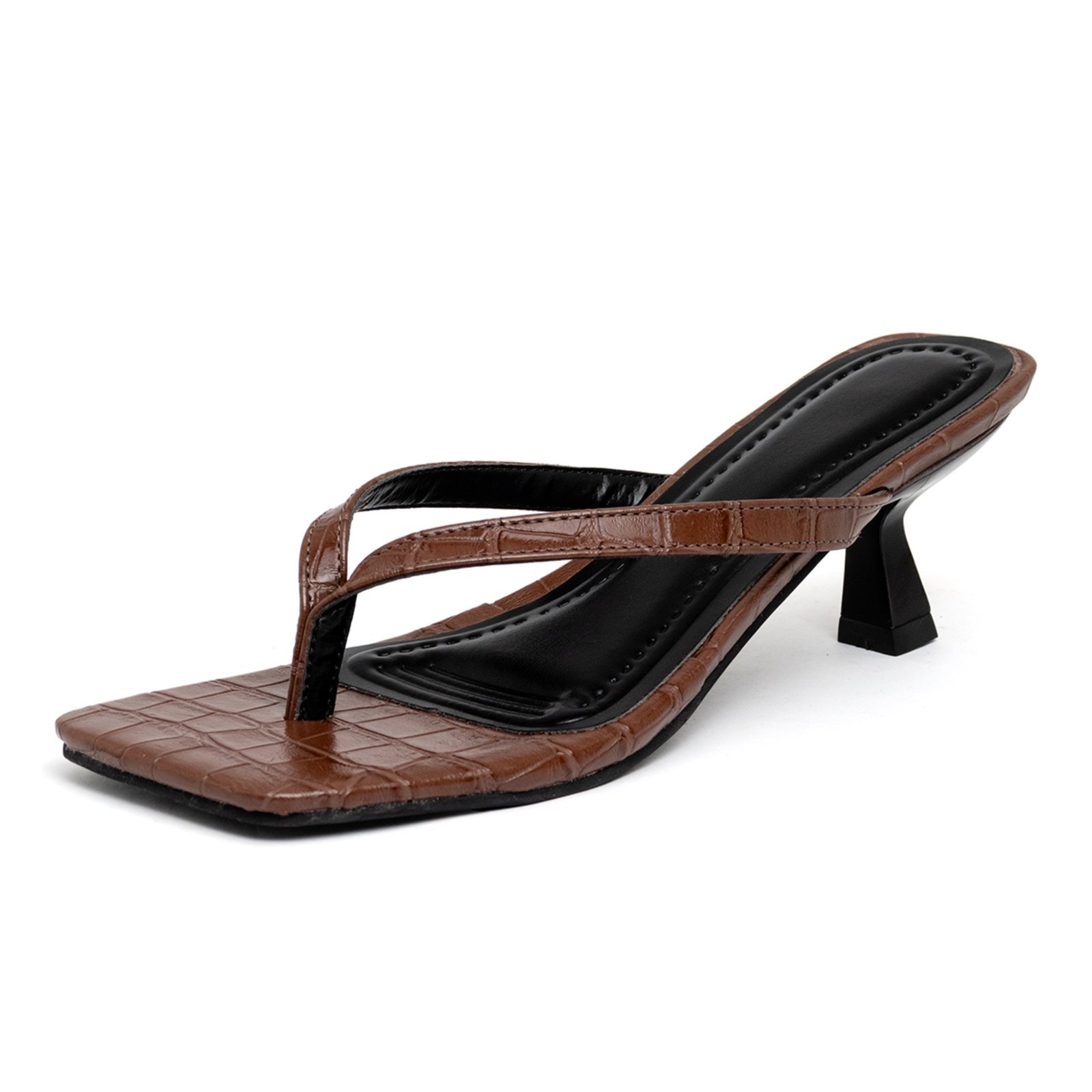 Tamanco De Dedo Feminino Salto Baixo Fino 5410 Croco Cacau