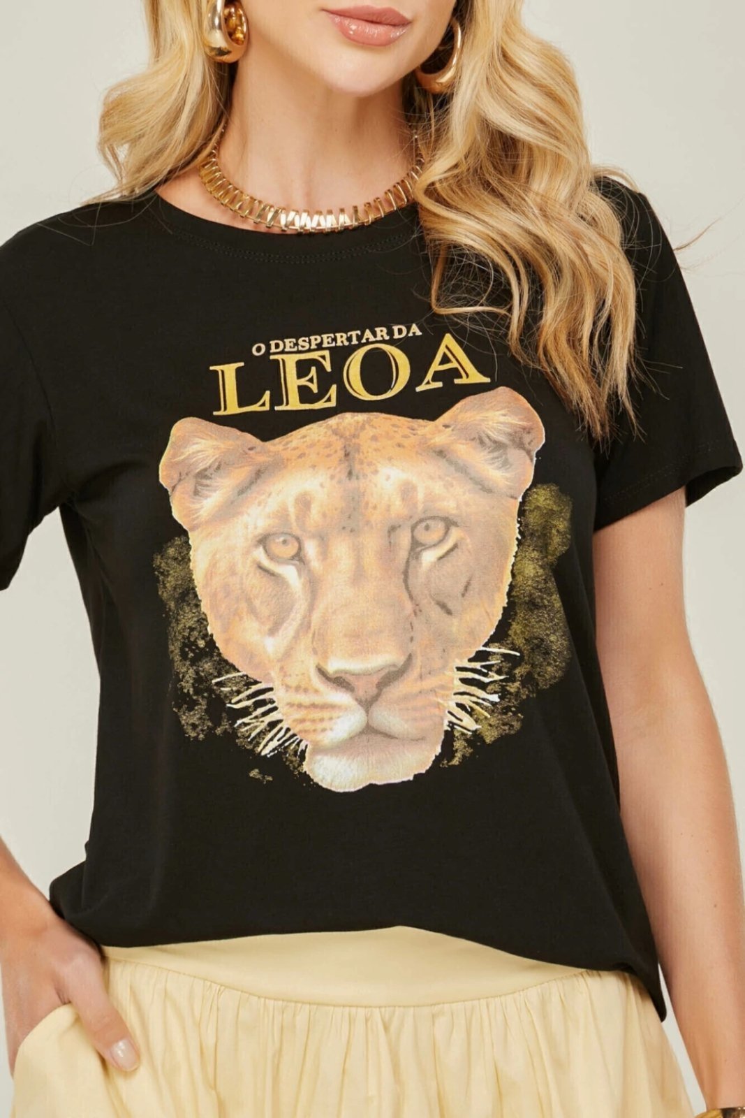Vista 3 Camiseta Despertar Da Leoa D Bell Outlet Fashion Preta preto D BELL OUTLET FASHION preto