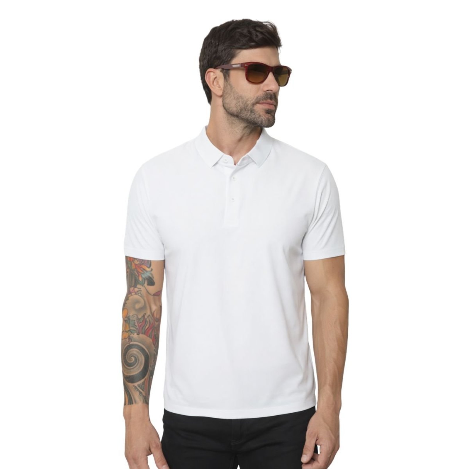 Camisa Polo Masculina Poliamida Elastano Premium Branco