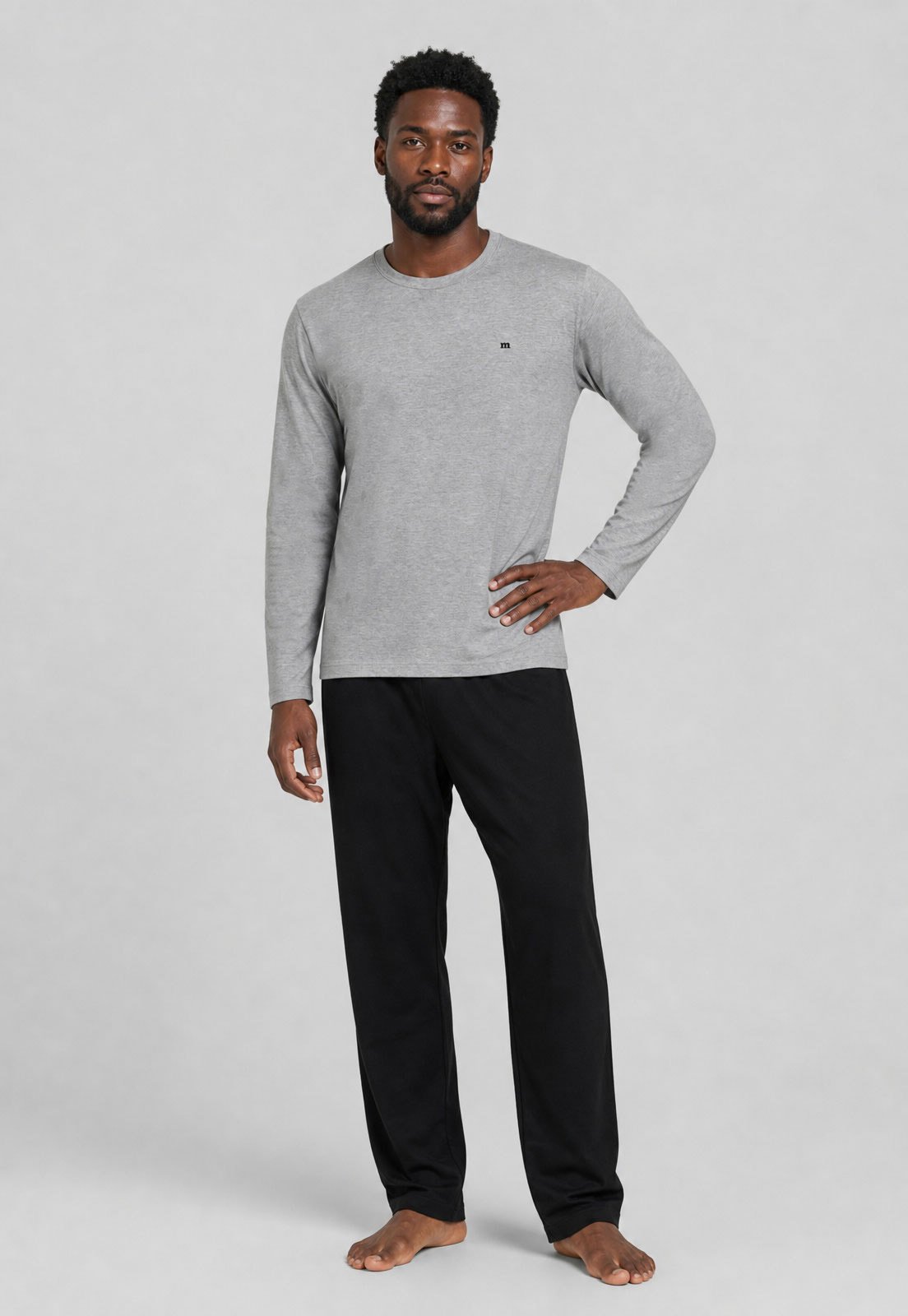 Conjunto Pijama Masculino Malwee Manga Longa Cinza