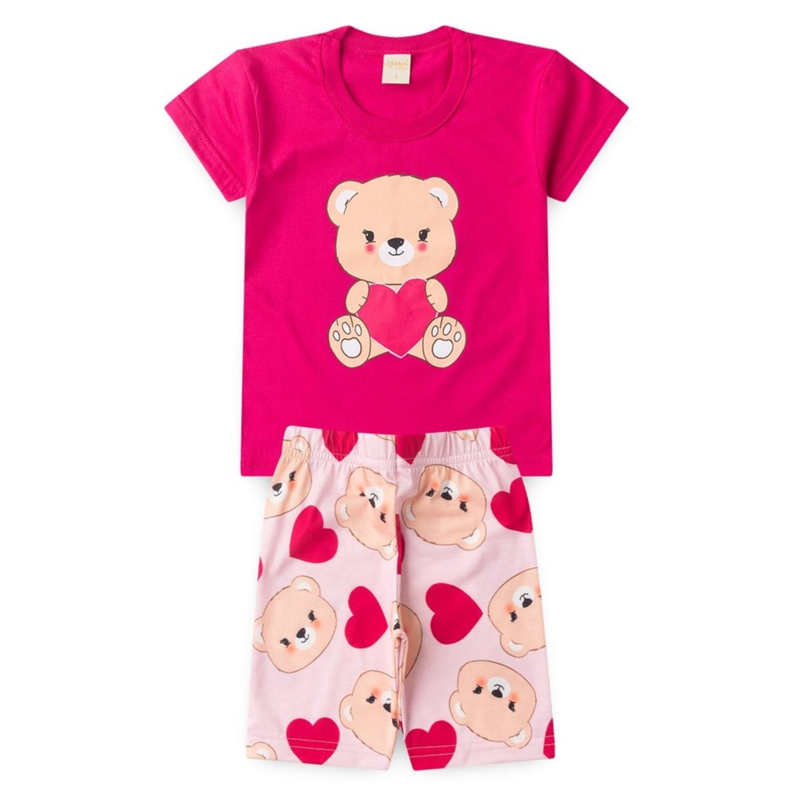 Vista 3 Infantil - Conjunto Verão Menina Pink Blusa e Shorts Ciclista Ursinho Coração Molekada rosa pink Molekada rosa pink