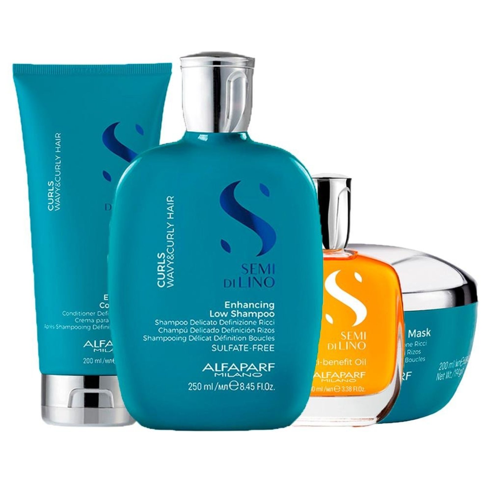 Alfaparf Semi Di Lino Curls Shampoo, Cond, Másc e Óleo