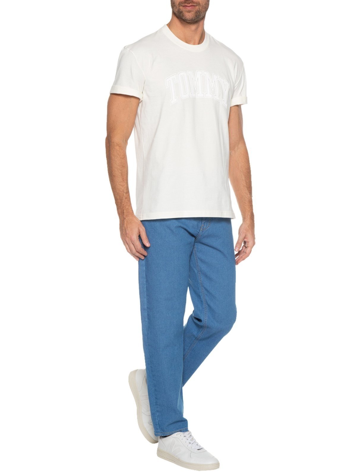 Vista 3 Camiseta Tommy Jeans Masculina Regular Collegiate Arc Branca branco Tommy Jeans branco
