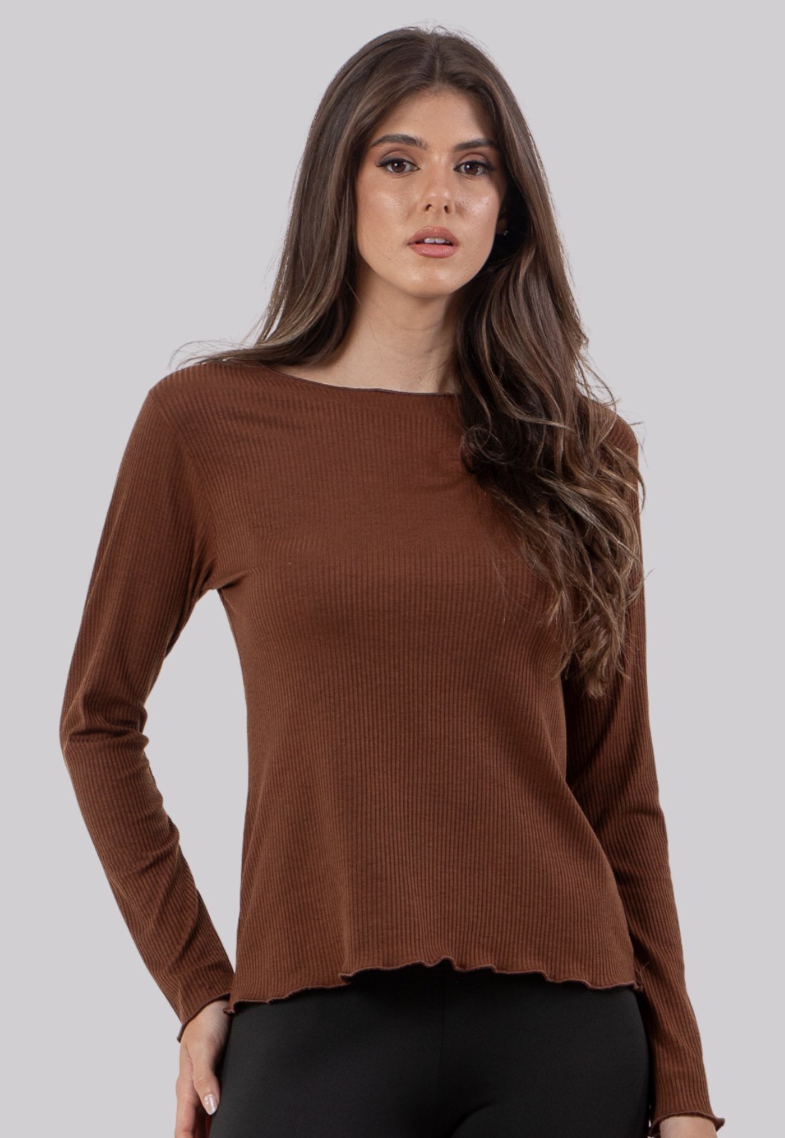 Vista 2 Blusa Manga Longa Acabamento Franzido Diluxo cinza Diluxo cinza
