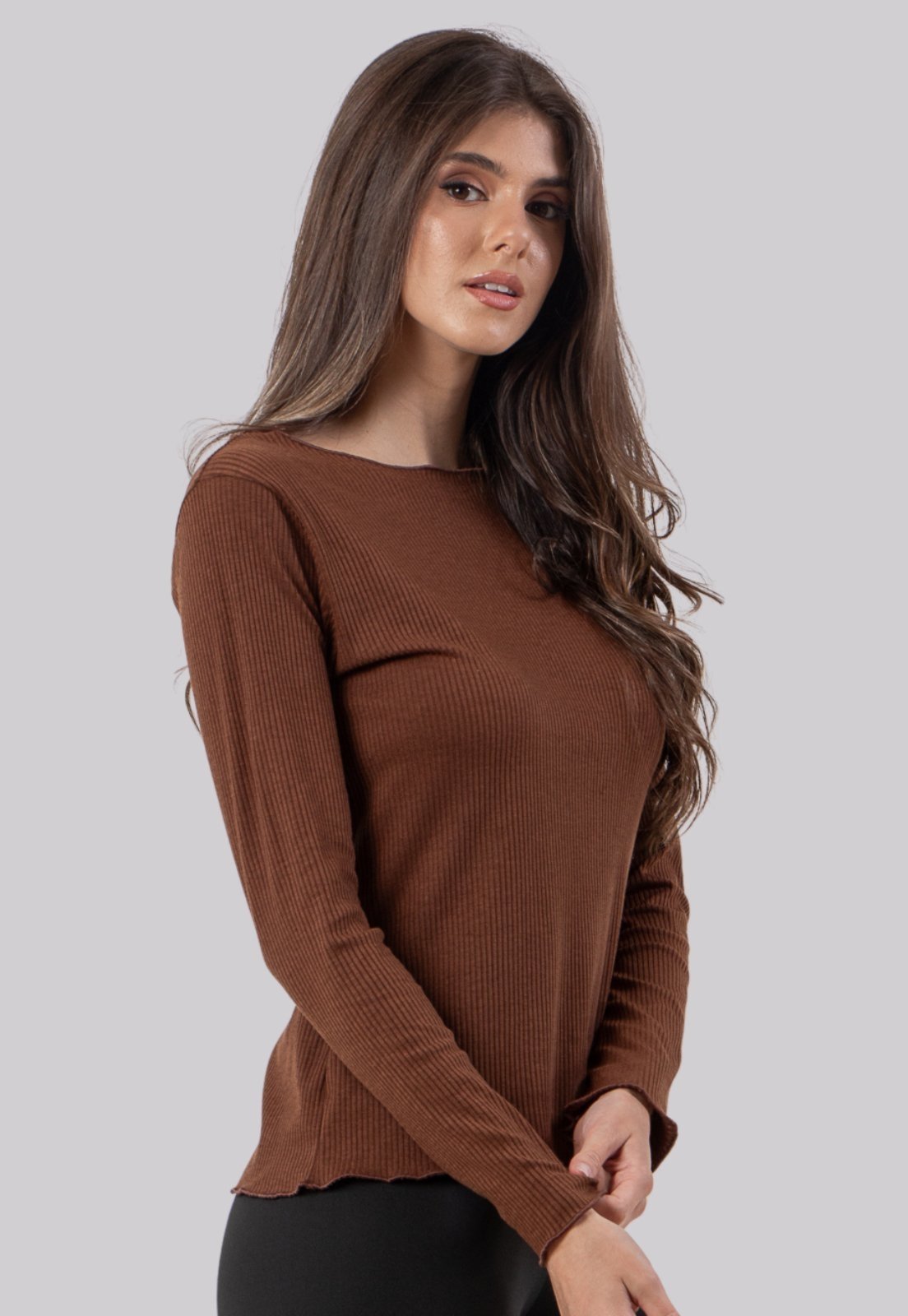 Vista 3 Blusa Manga Longa Acabamento Franzido Diluxo cinza Diluxo cinza