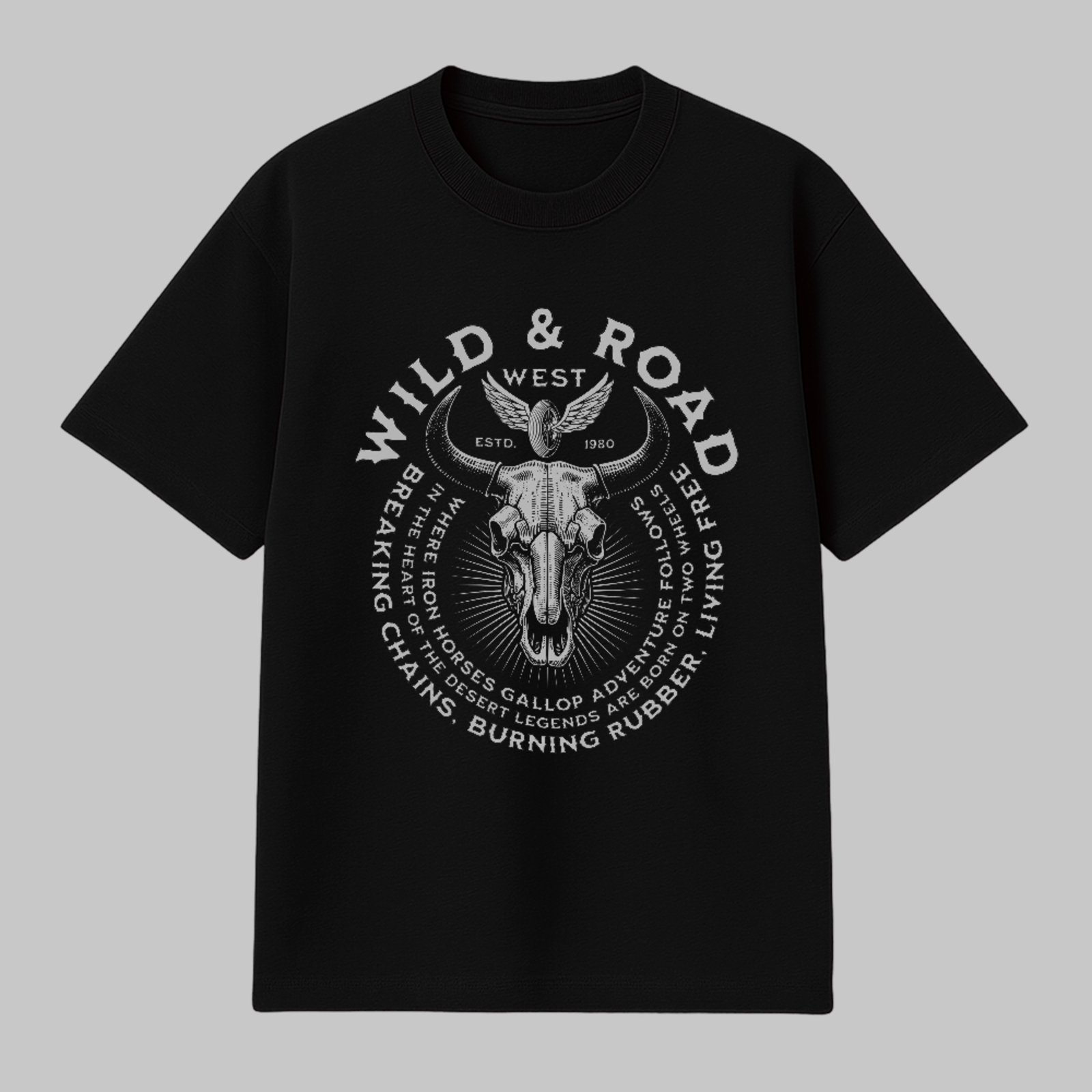 Camiseta Básica Wild Road Country Caveira Cowboy Preto