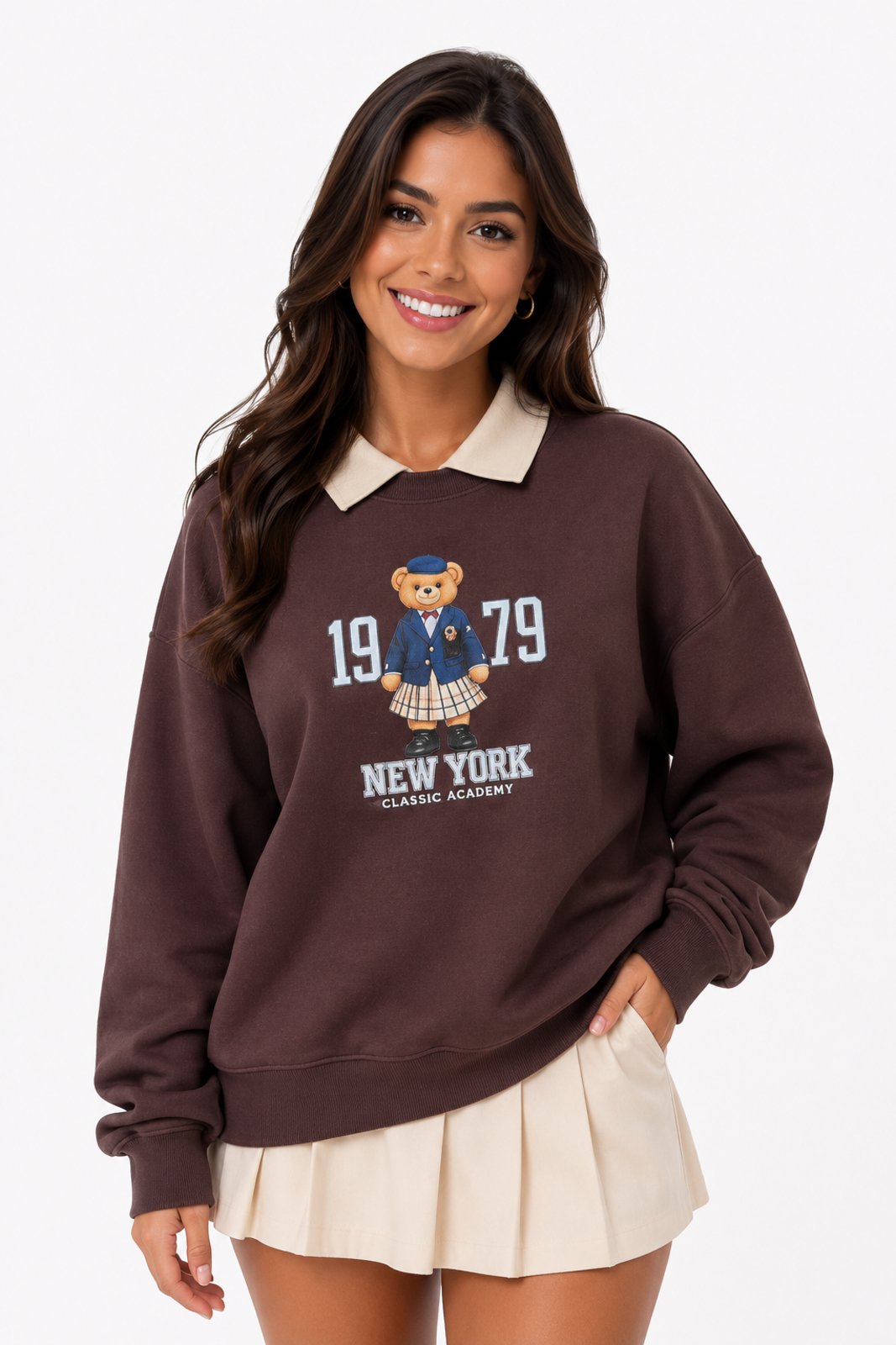 Moletom Feminino D Bell Outlet Fashion Urso Marrom
