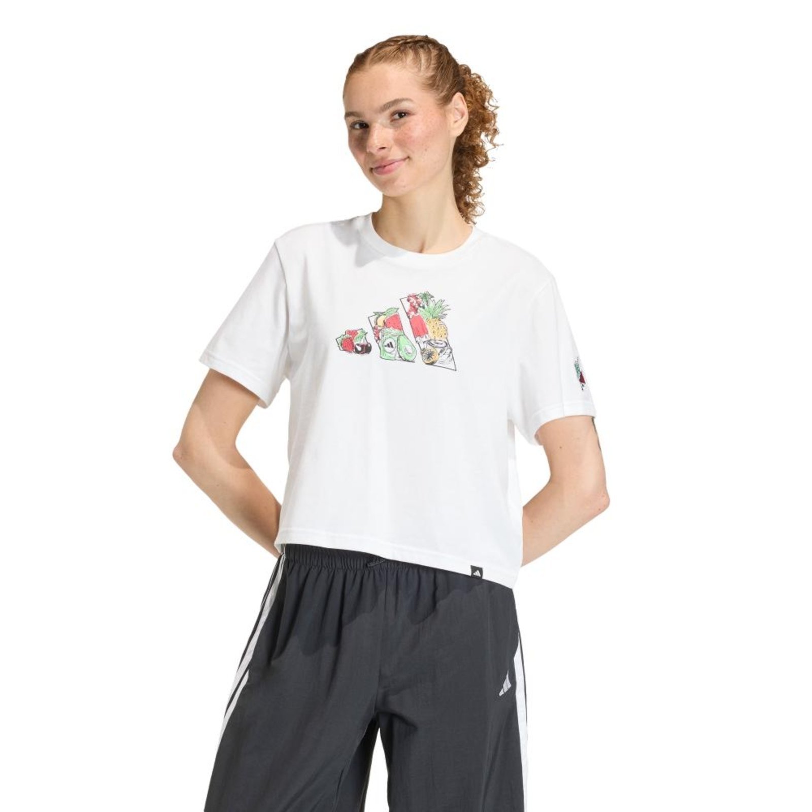 CAMISETA RECORTADA LARGA ESTAMPA FOOD adidas Sportswear Branco