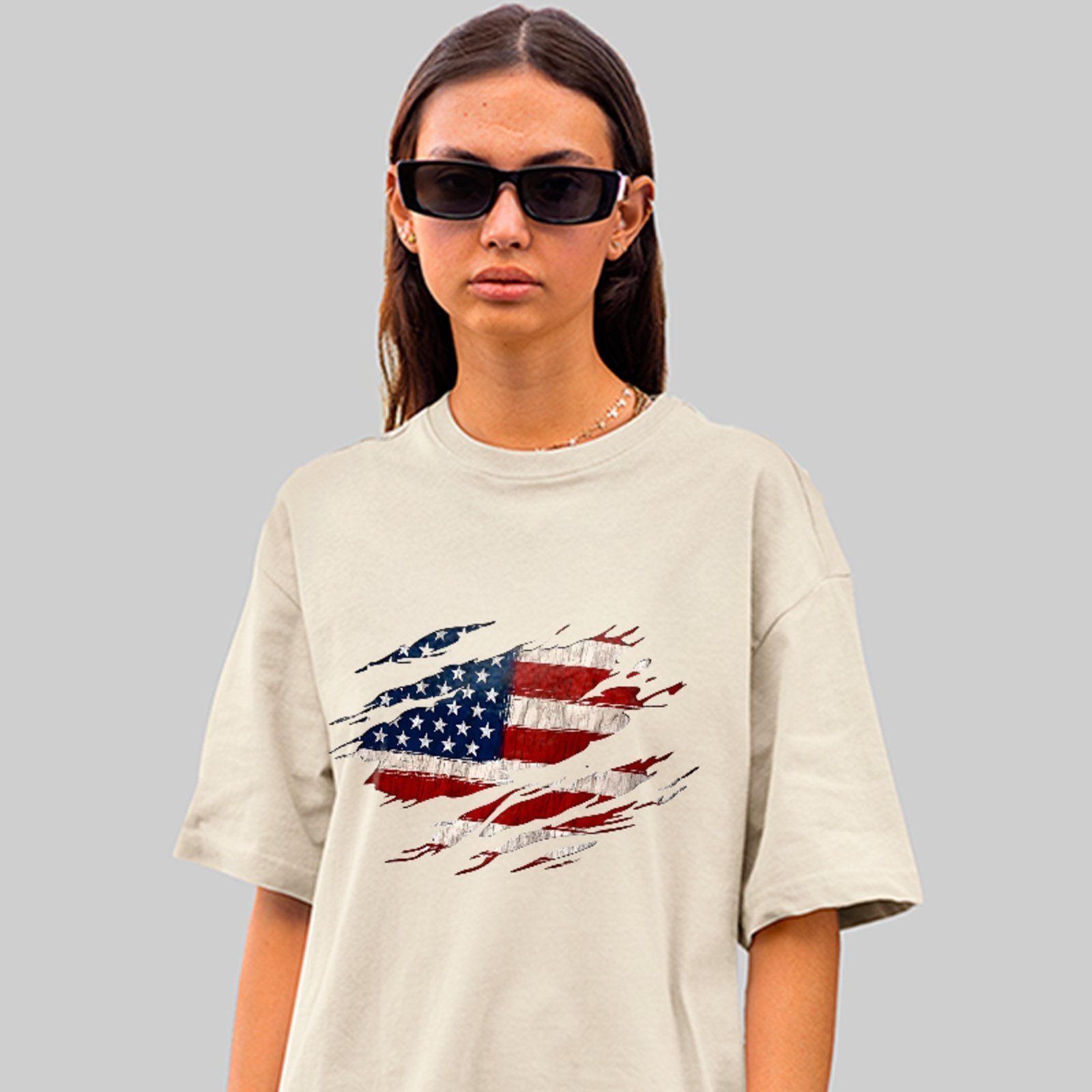 Camiseta Oversized Premium Bandeira Americana Street Unissex Off White