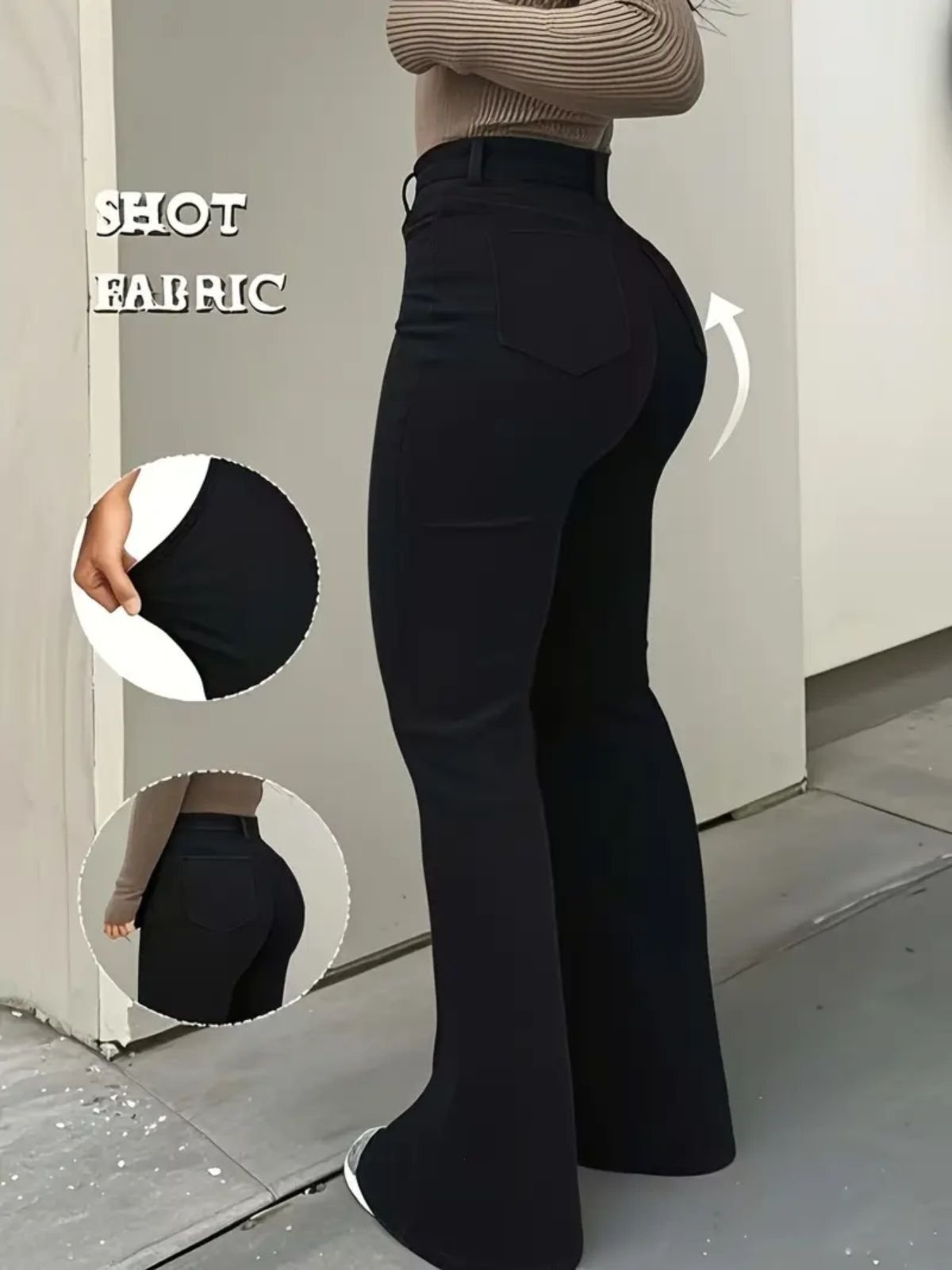 Calça Flare Jeans Feminina Kovali Premium Cintura Alta com Elastano Levanta Bumbum Estilo Gringa Preta