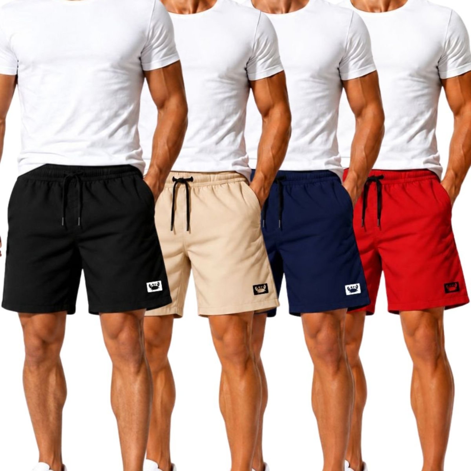 Kit 4 Short Masculino Tactel Leve Moda Praia e Piscina Bermuda Treino Academia Preto Azul Marinho Bege e Vermelho
