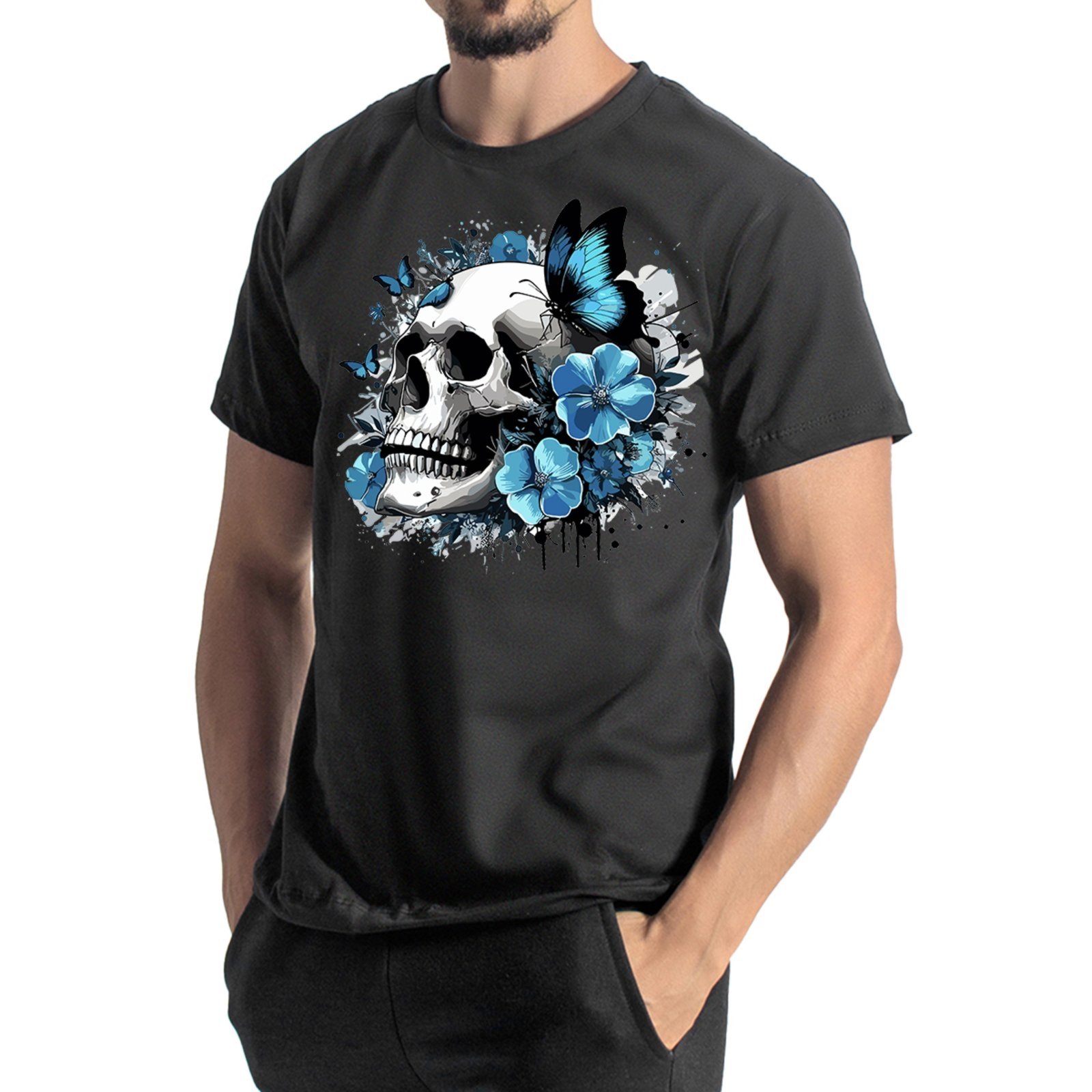 Camisa Masculina Algodão Camiseta Estampada Casual Caveira
